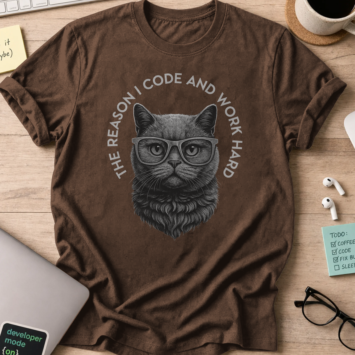 the reason i code cat shirt - Dark Chocolate