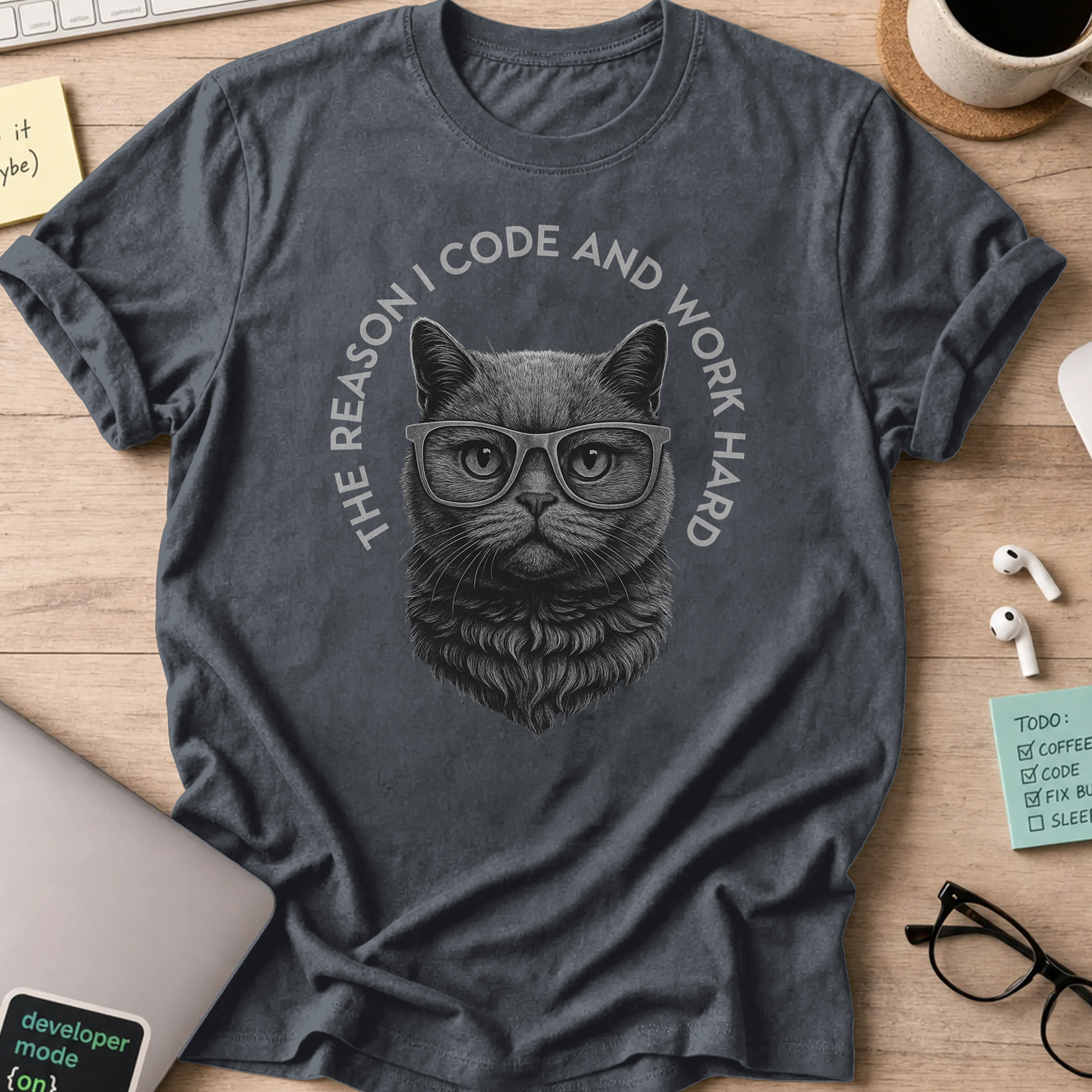 the reason i code cat shirt - Dark Heather