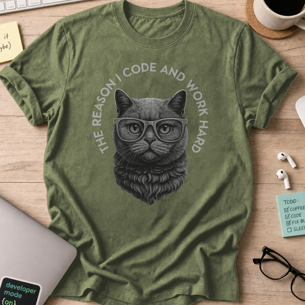 the reason i code cat shirt - Military Green