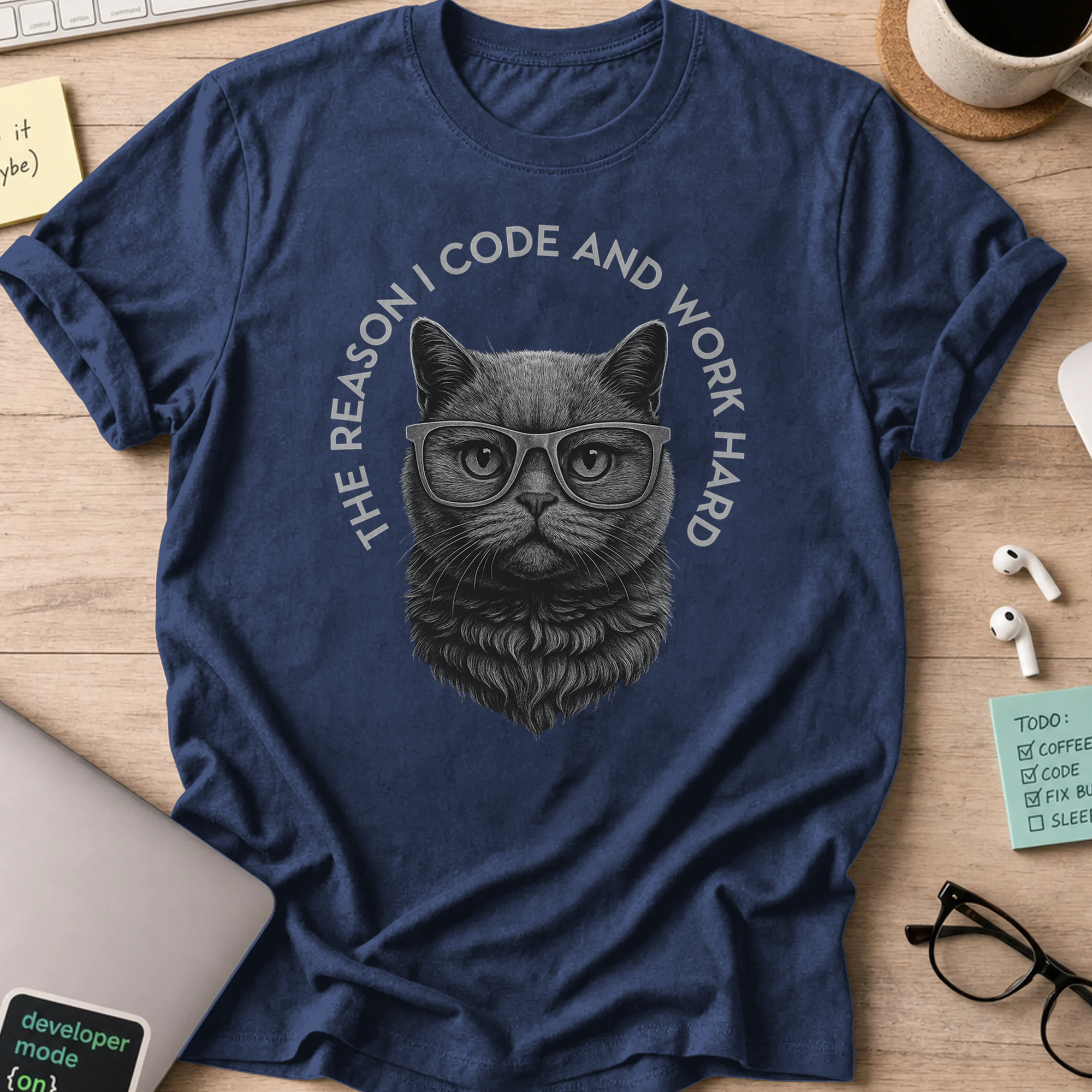 the reason i code cat shirt - Navy