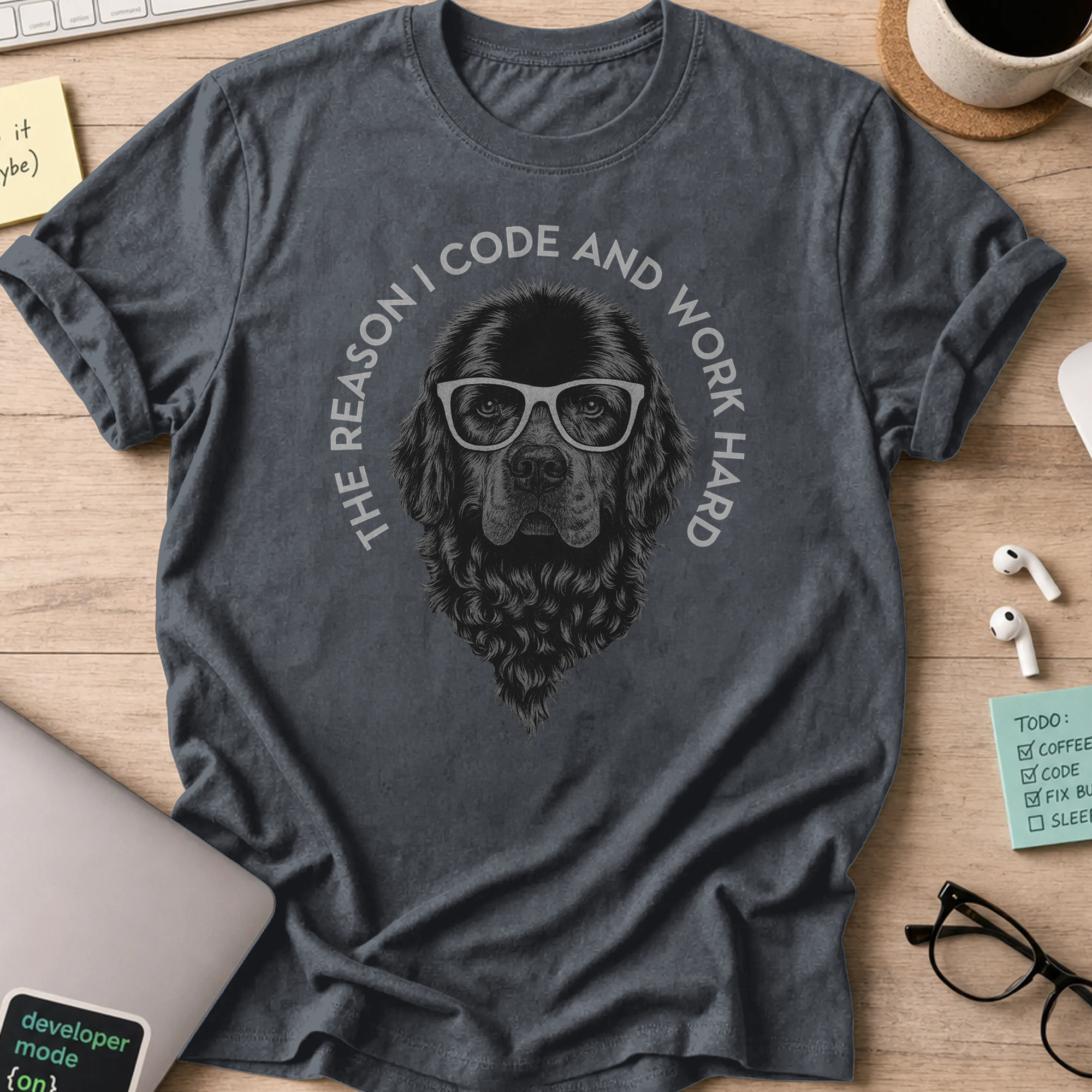 the reason i code dog shirt - Dark Heather