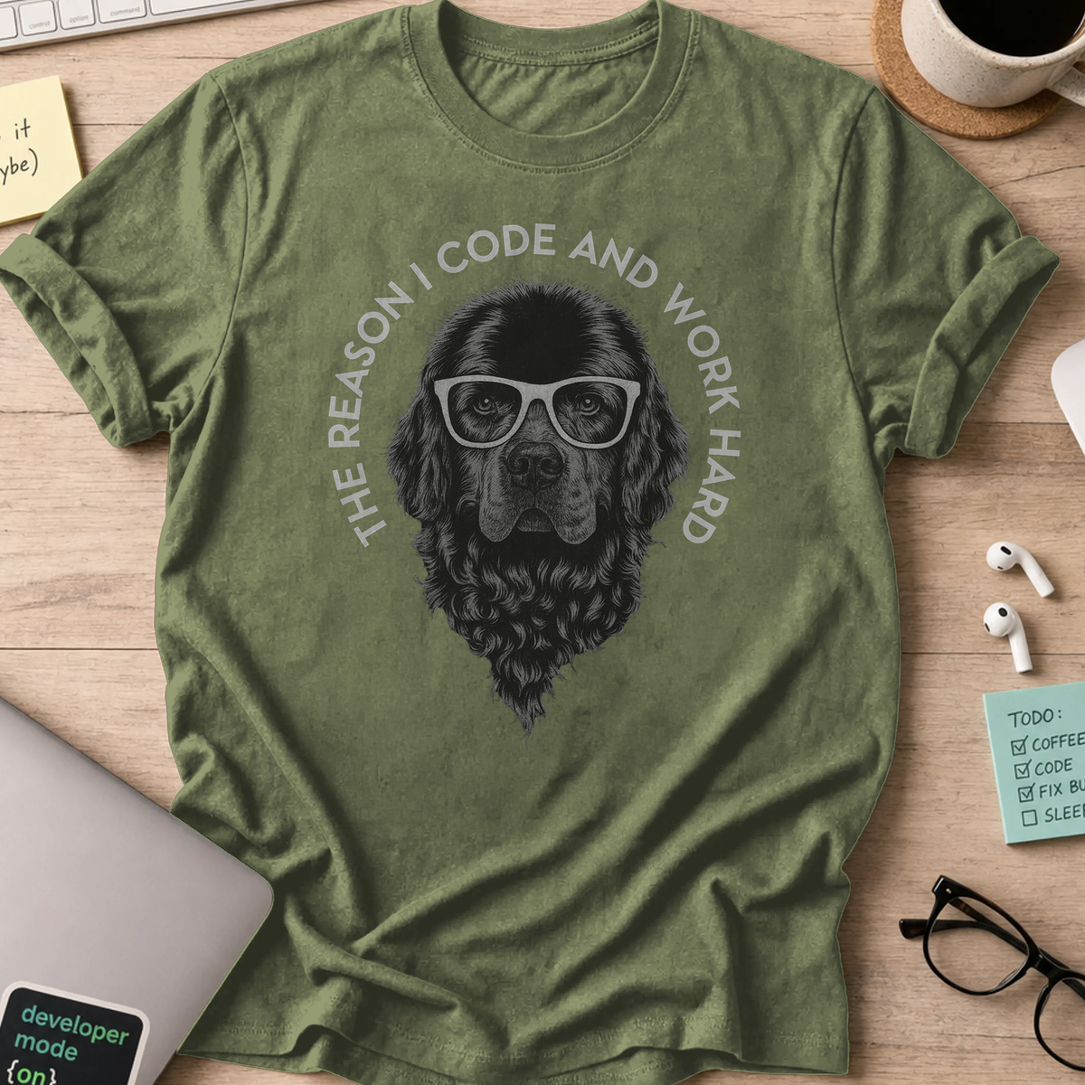 the reason i code dog shirt - Military Green