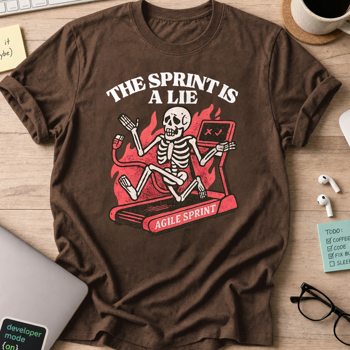 the sprint is a lie skeleton shirt - Dark Chocolate