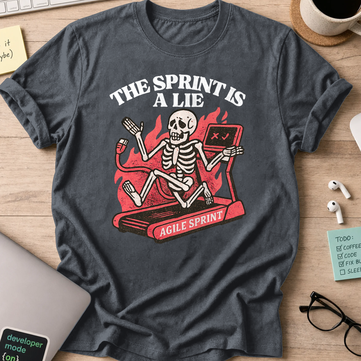 the sprint is a lie skeleton shirt - Dark Heather