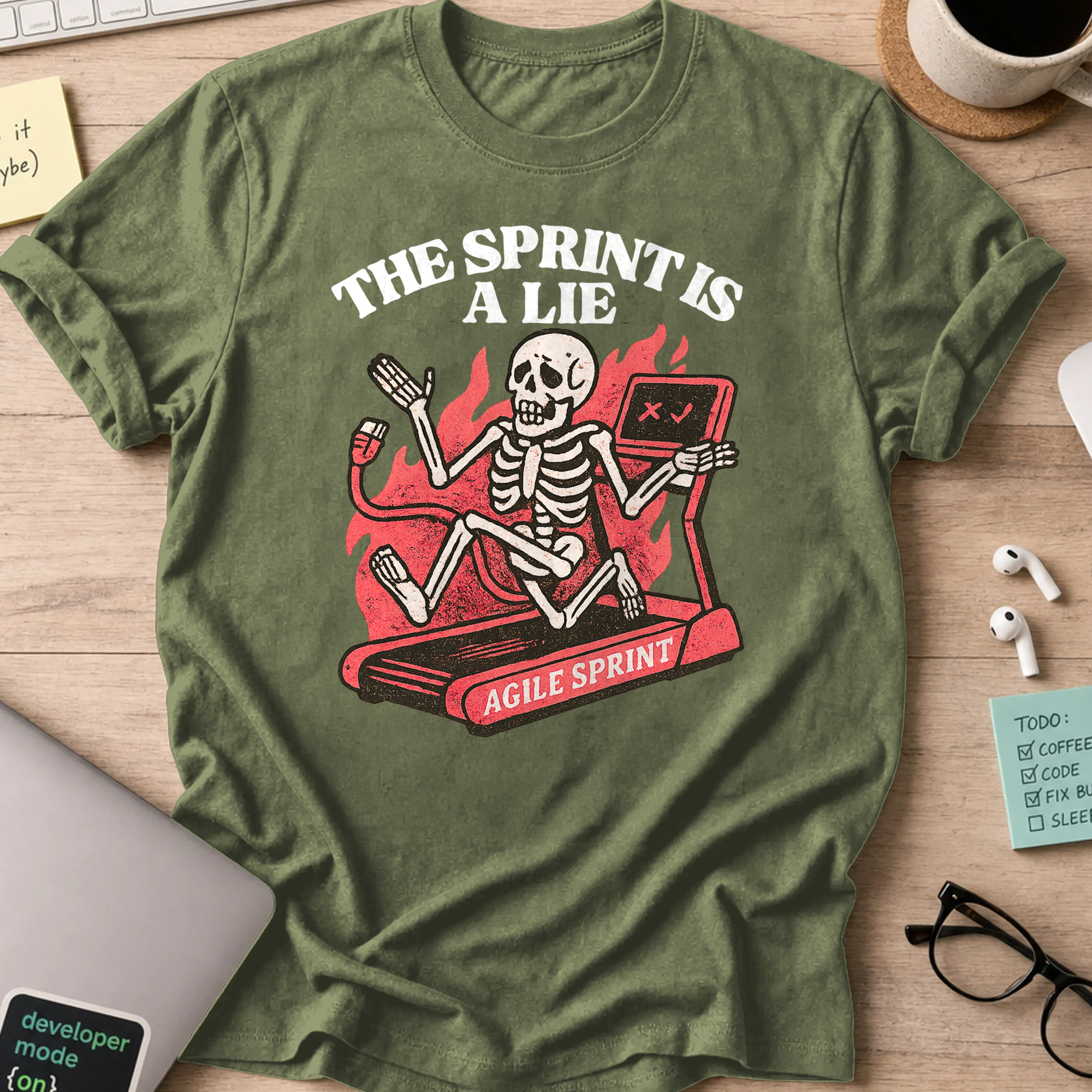the sprint is a lie skeleton shirt - Military Green