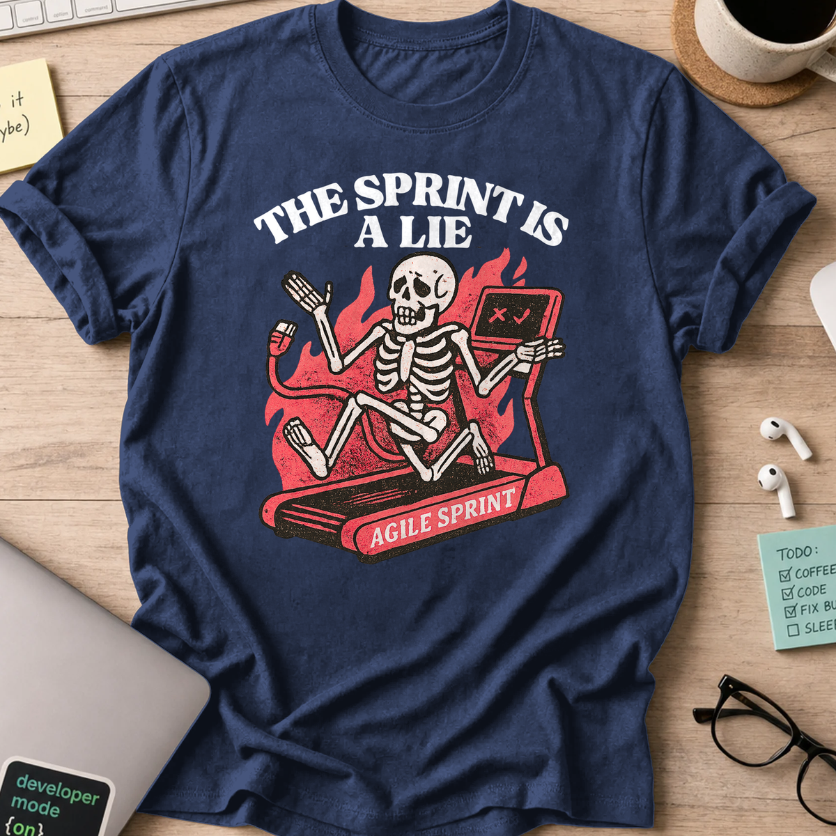 the sprint is a lie skeleton shirt - Navy