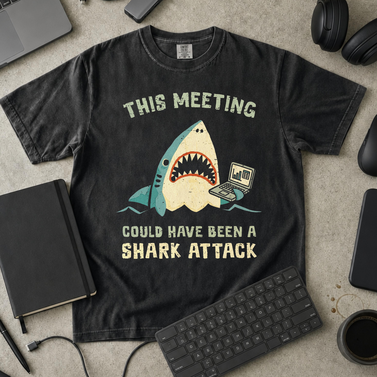 This Meeting Could Have Been A Shark Attack Premium Shirt — black Premium Shirt mock-up