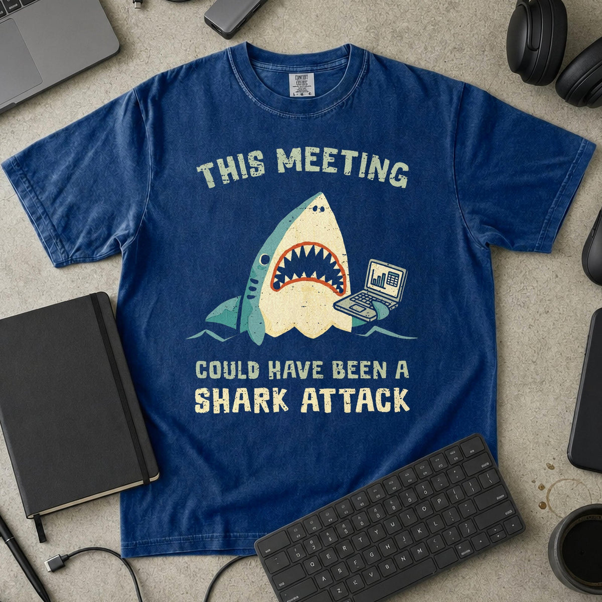 This Meeting Could Have Been A Shark Attack Premium Shirt — true navy Premium Shirt mock-up