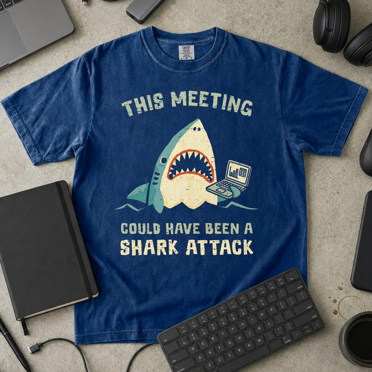 This Meeting Could Have Been A Shark Attack Premium Shirt — true navy Premium Shirt mock-up