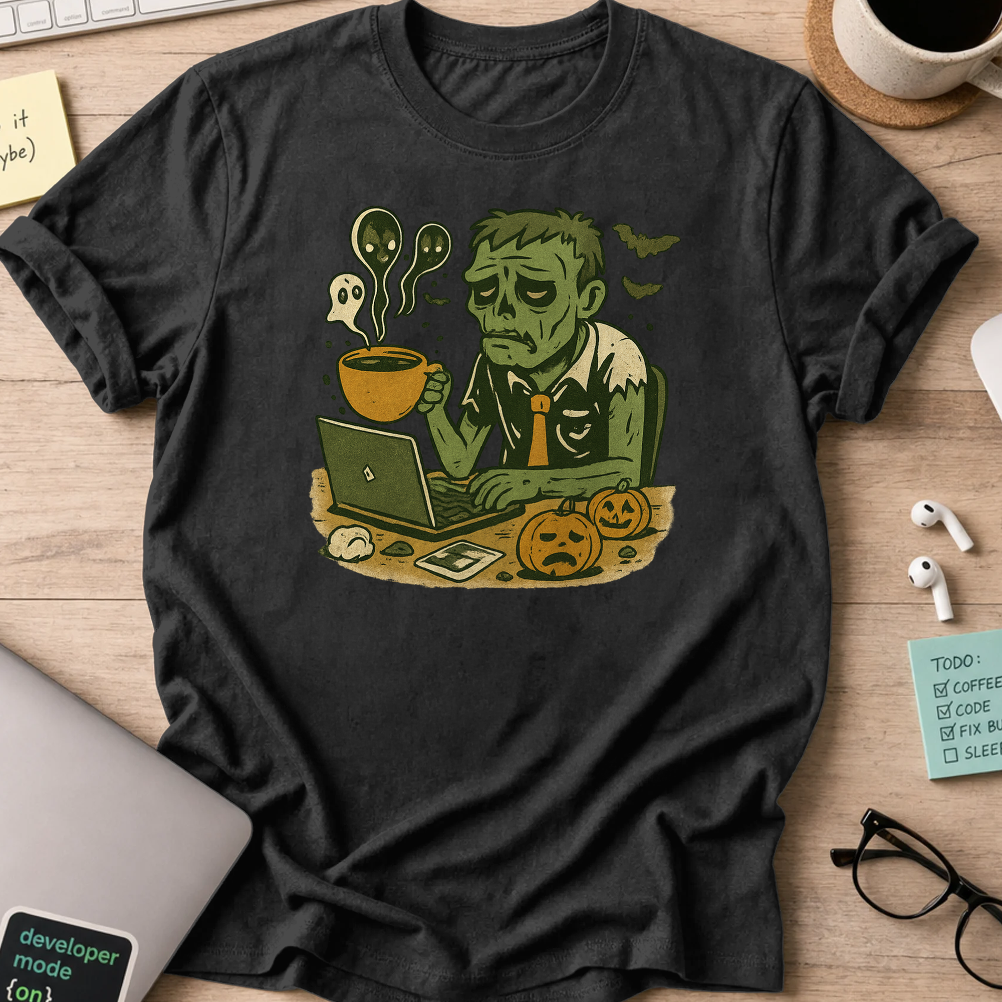 tired zombie developer shirt - Black