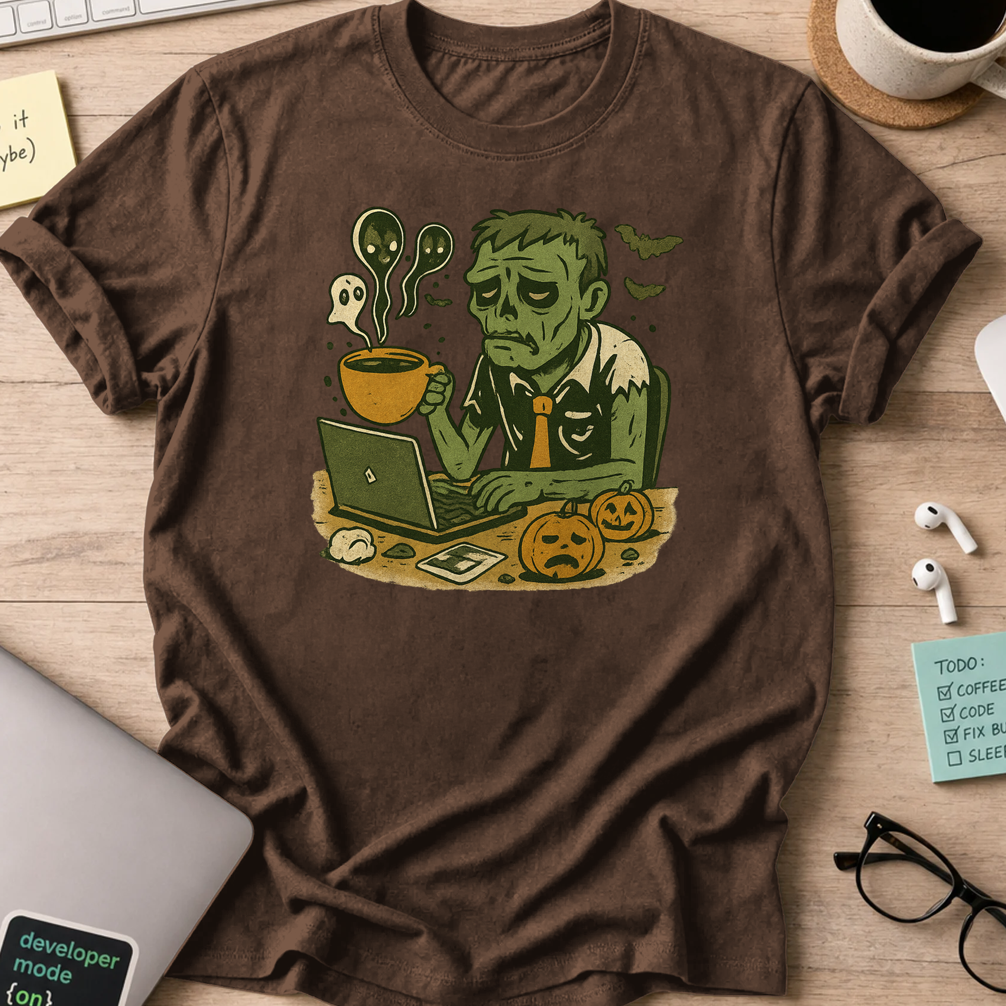 tired zombie developer shirt - Dark Chocolate
