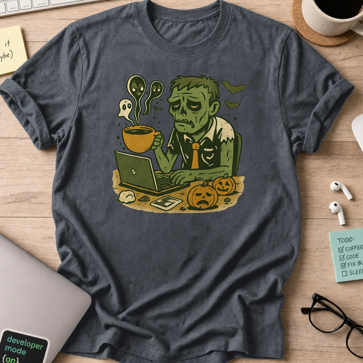 tired zombie developer shirt - Dark Heather