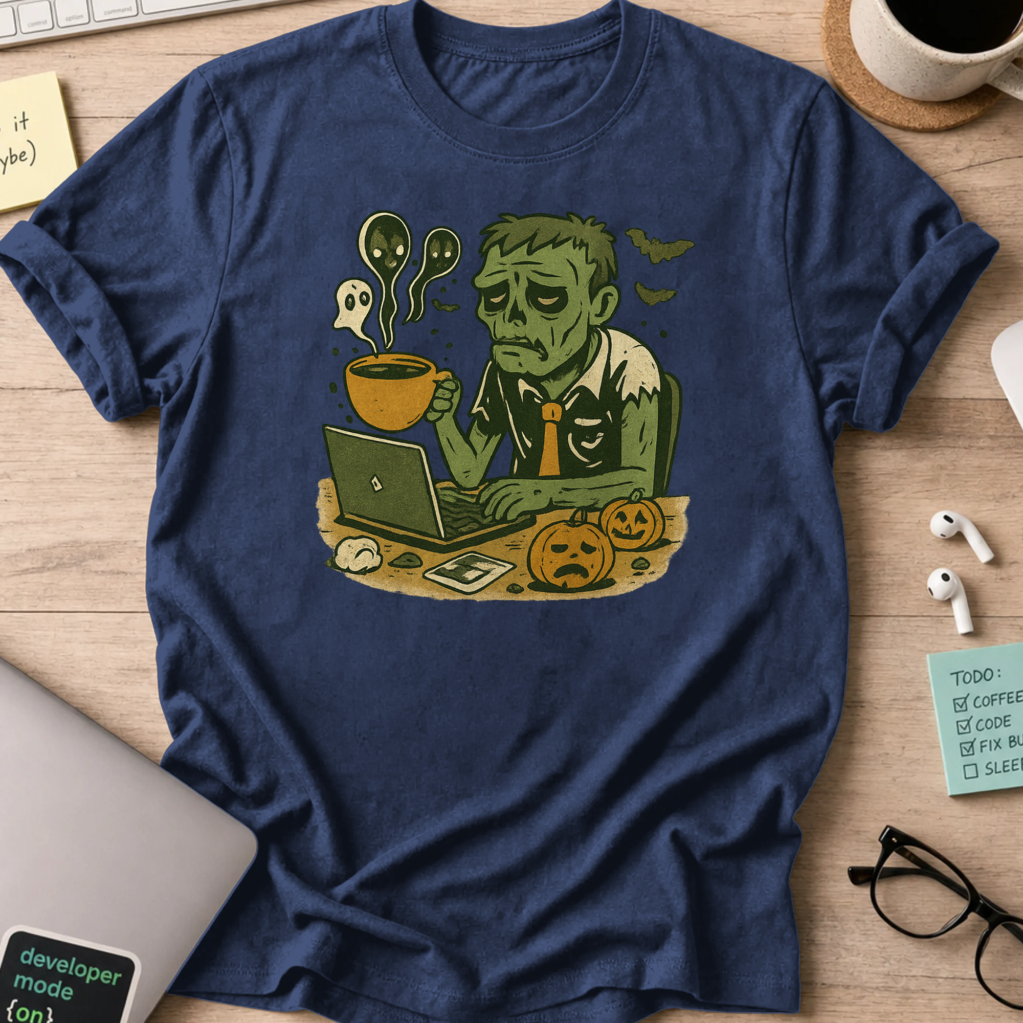 tired zombie developer shirt - Navy