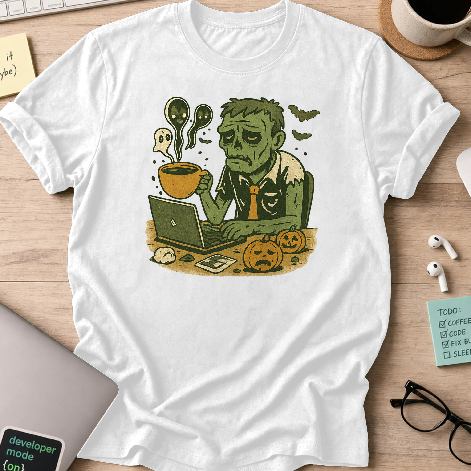 tired zombie developer shirt - White