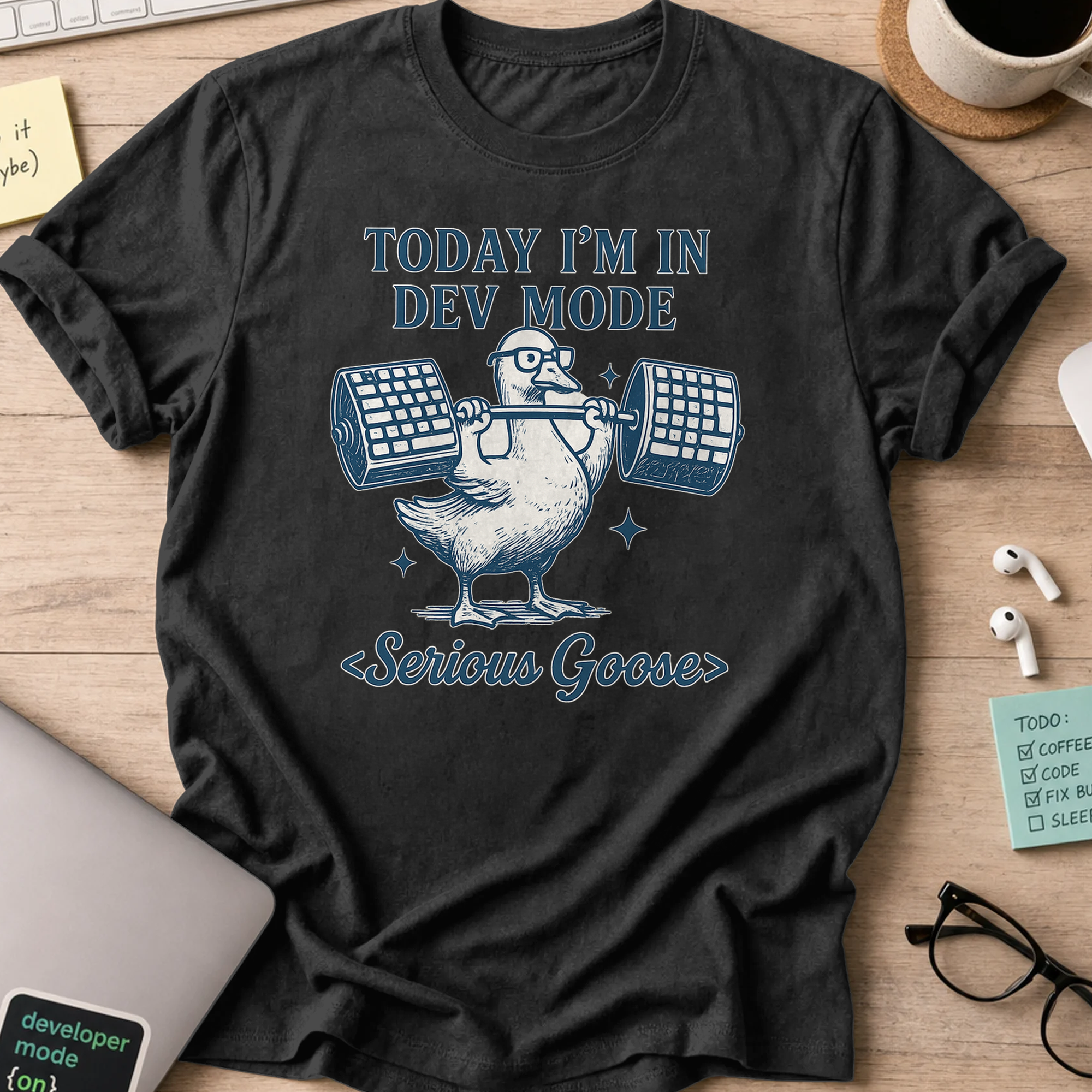 today im in dev mode goose shirt - Black