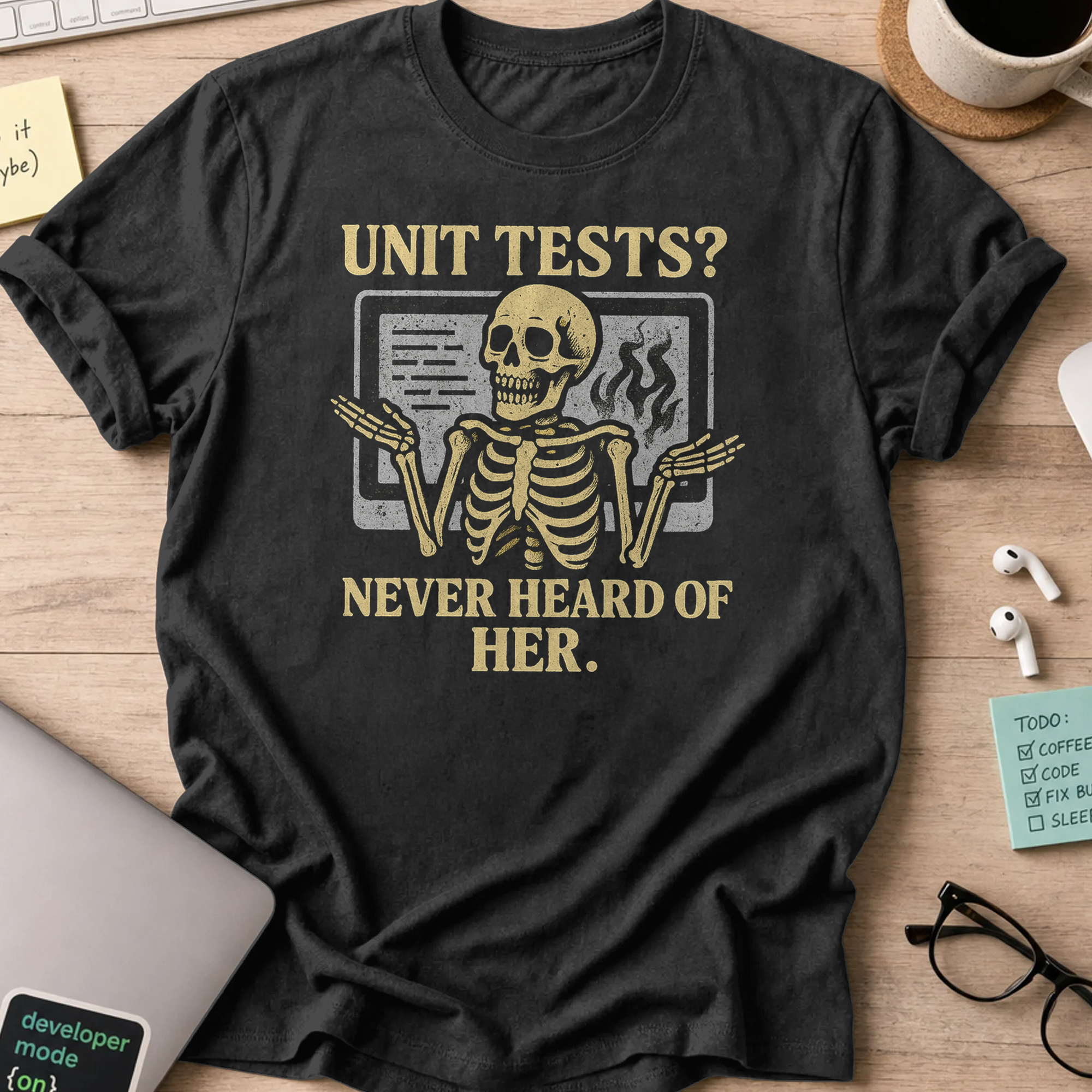 unit tests? never heard of her. skeleton shirt - Black