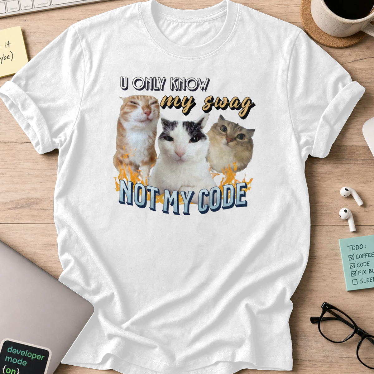 u only know my swag not my code shirt - White