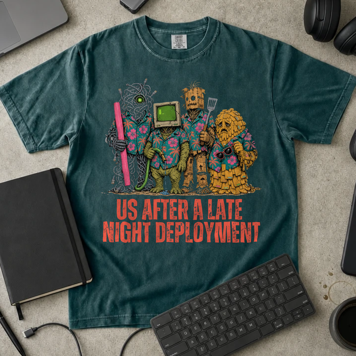 Us After a Late Night Deployment Shirt — Blue Spruce Comfort Colors 1717 flat lay