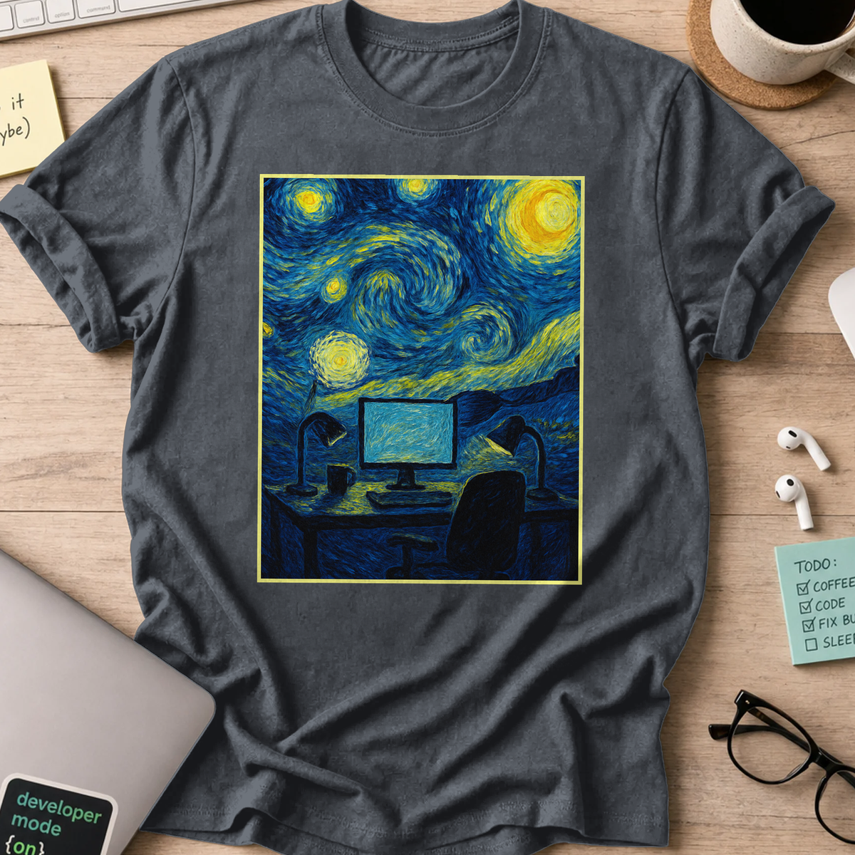 van gogh desk shirt - Dark Heather