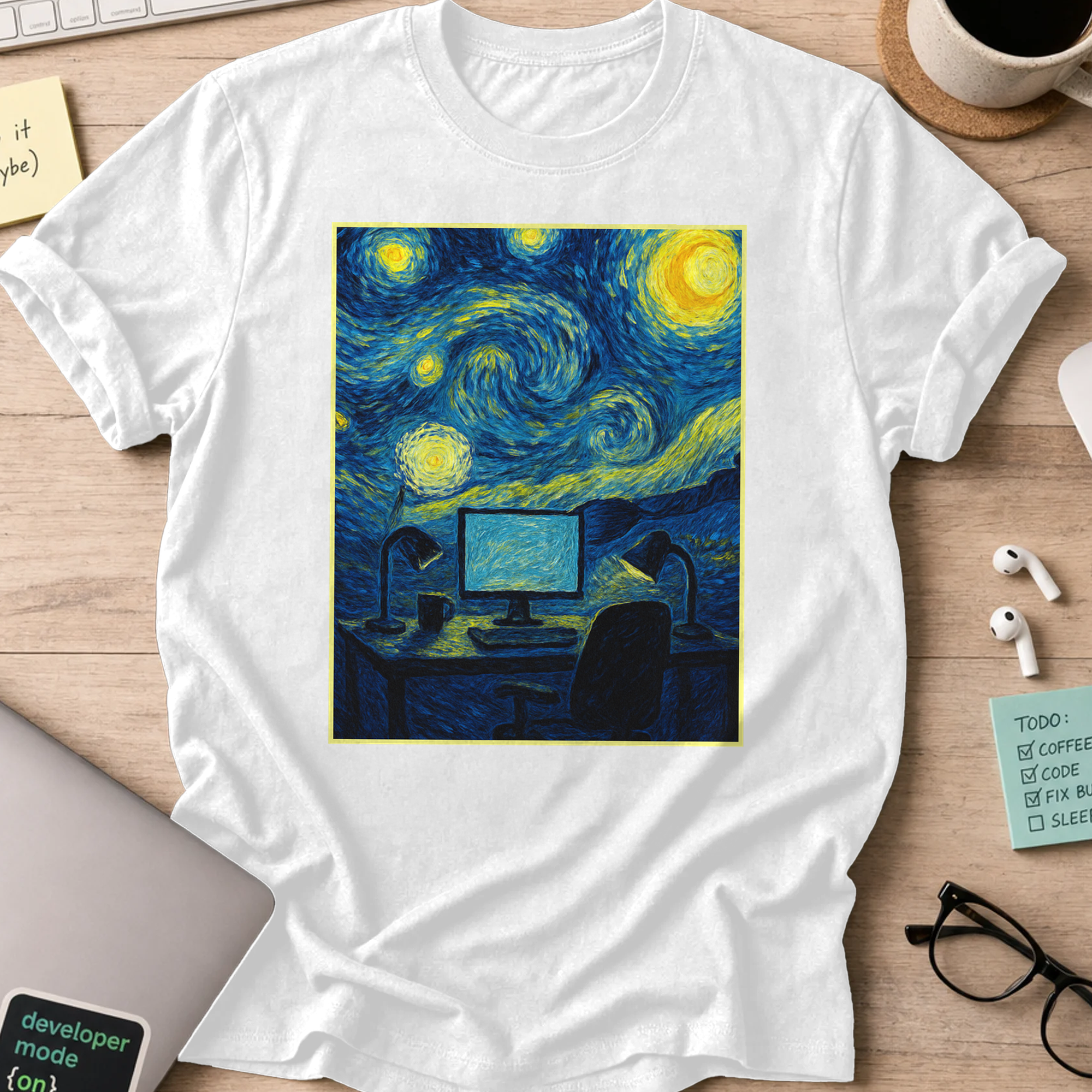 van gogh desk shirt - White