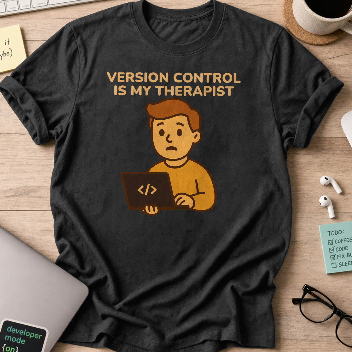 version control is my therapist shirt - Black