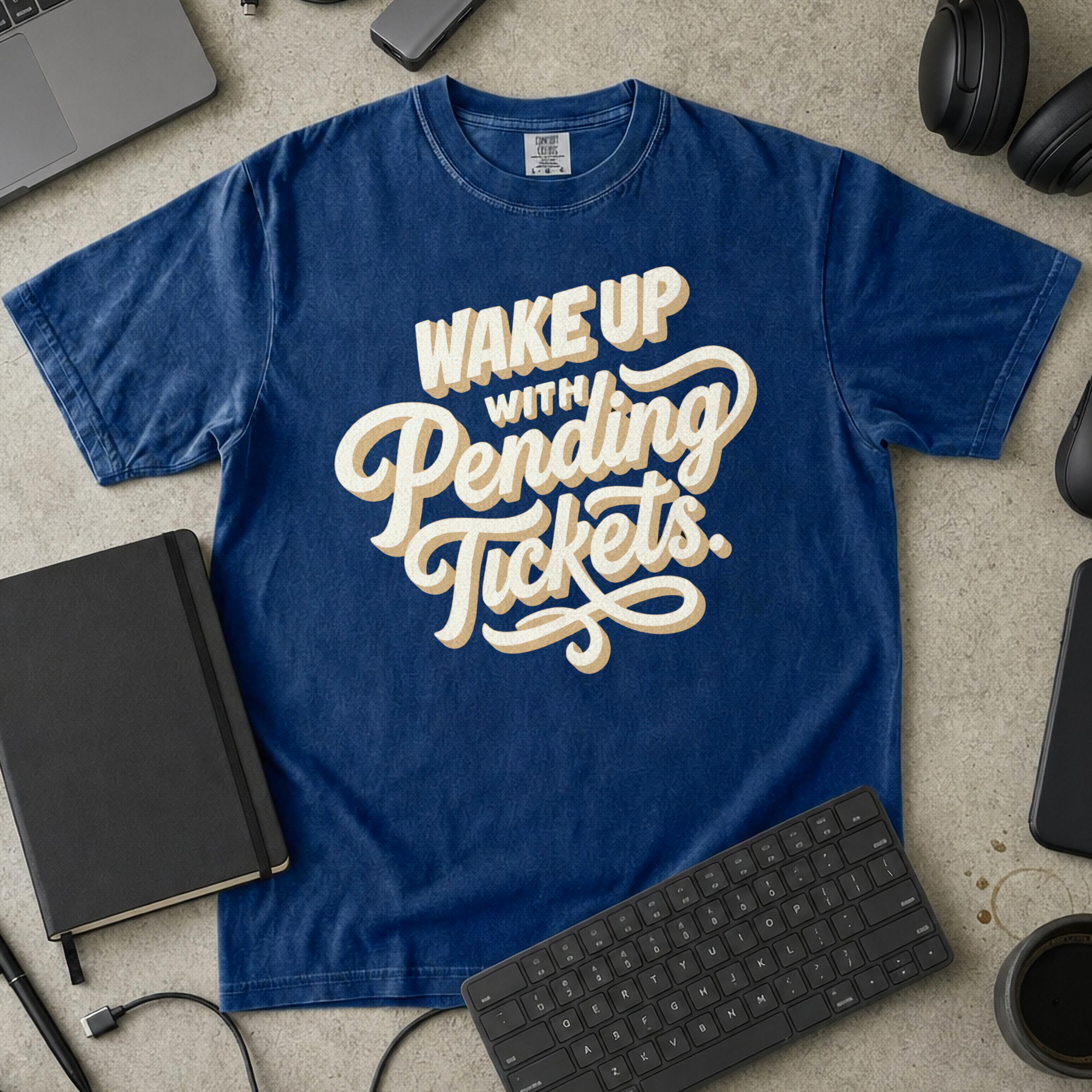 Wake Up With Pending Tickets Premium Shirt — true navy Premium Shirt mock-up