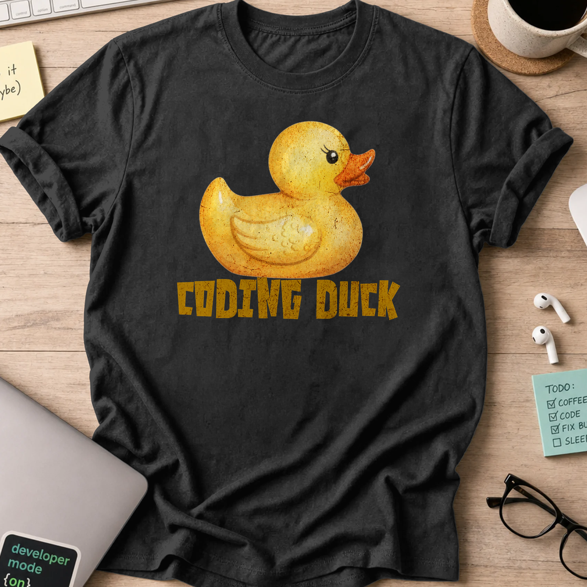 watercolor coding duck shirt - Black