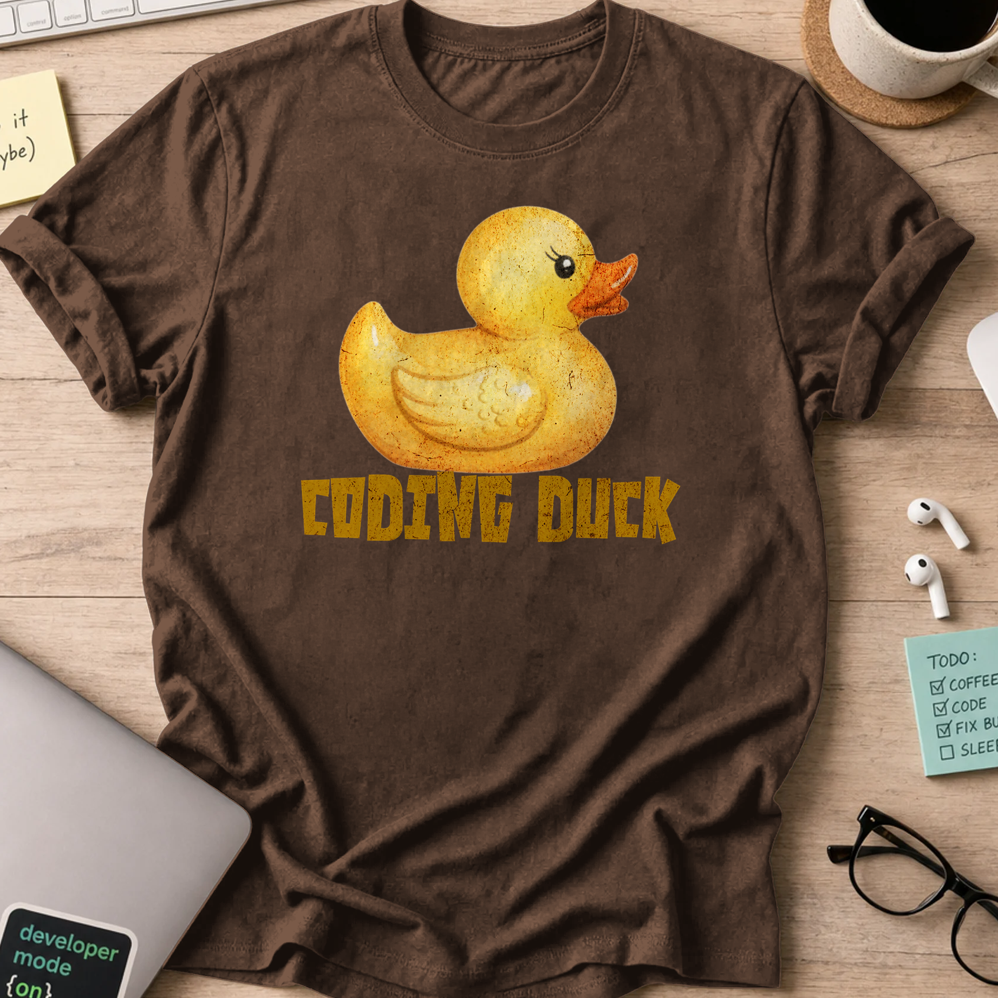 watercolor coding duck shirt - Dark Chocolate