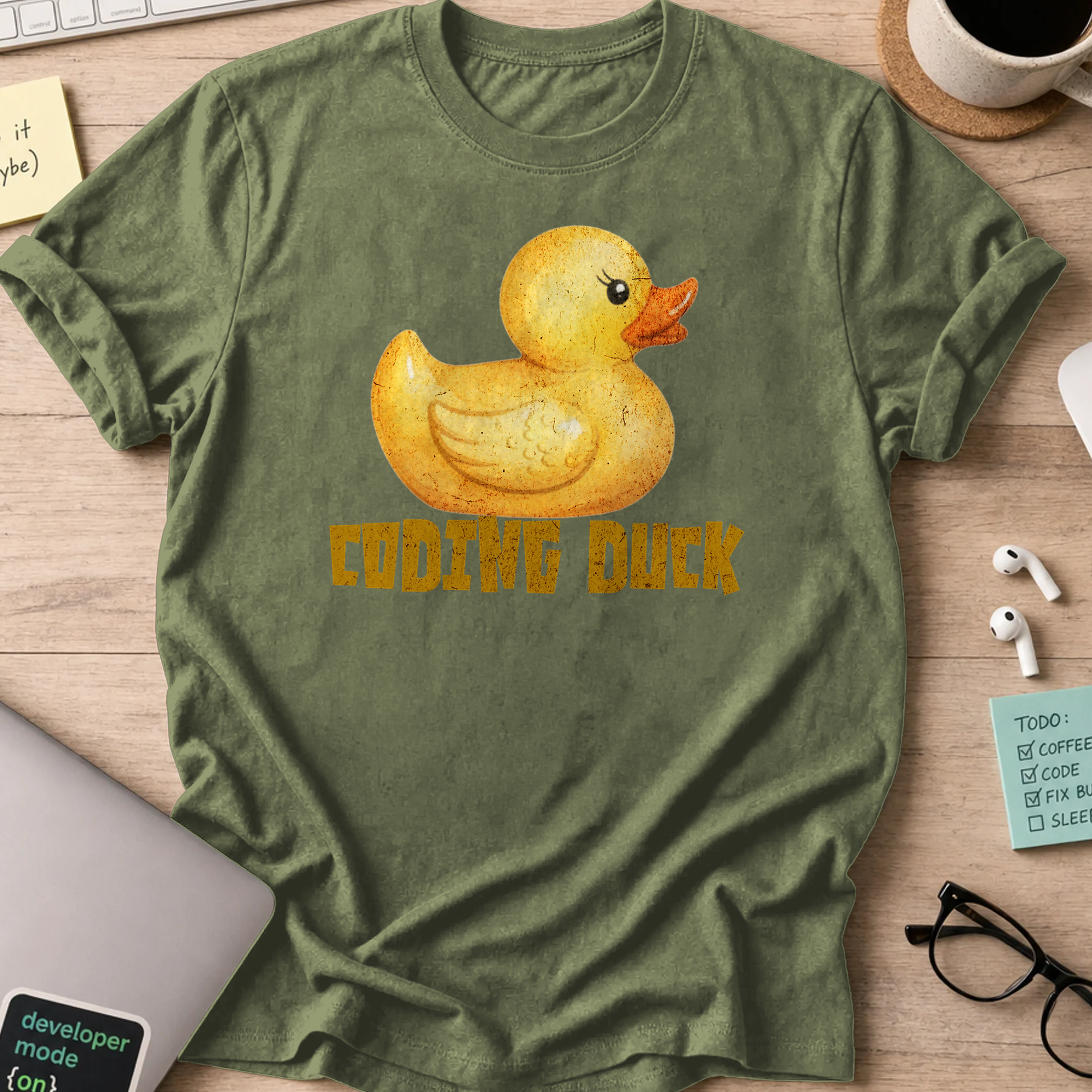 watercolor coding duck shirt - Military Green