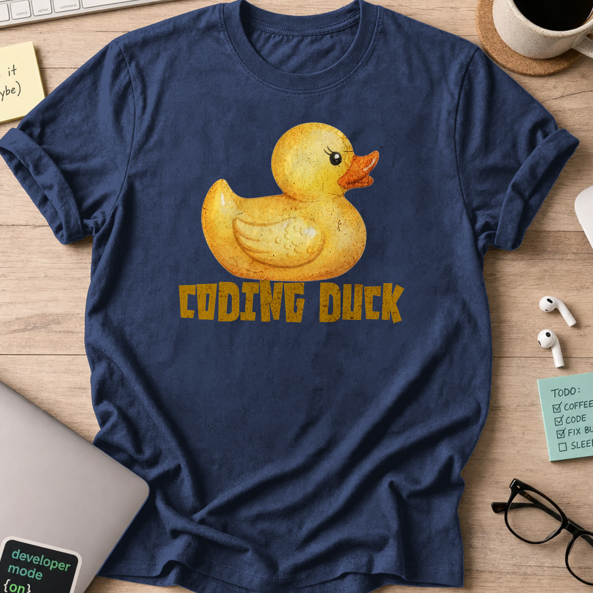 watercolor coding duck shirt - Navy