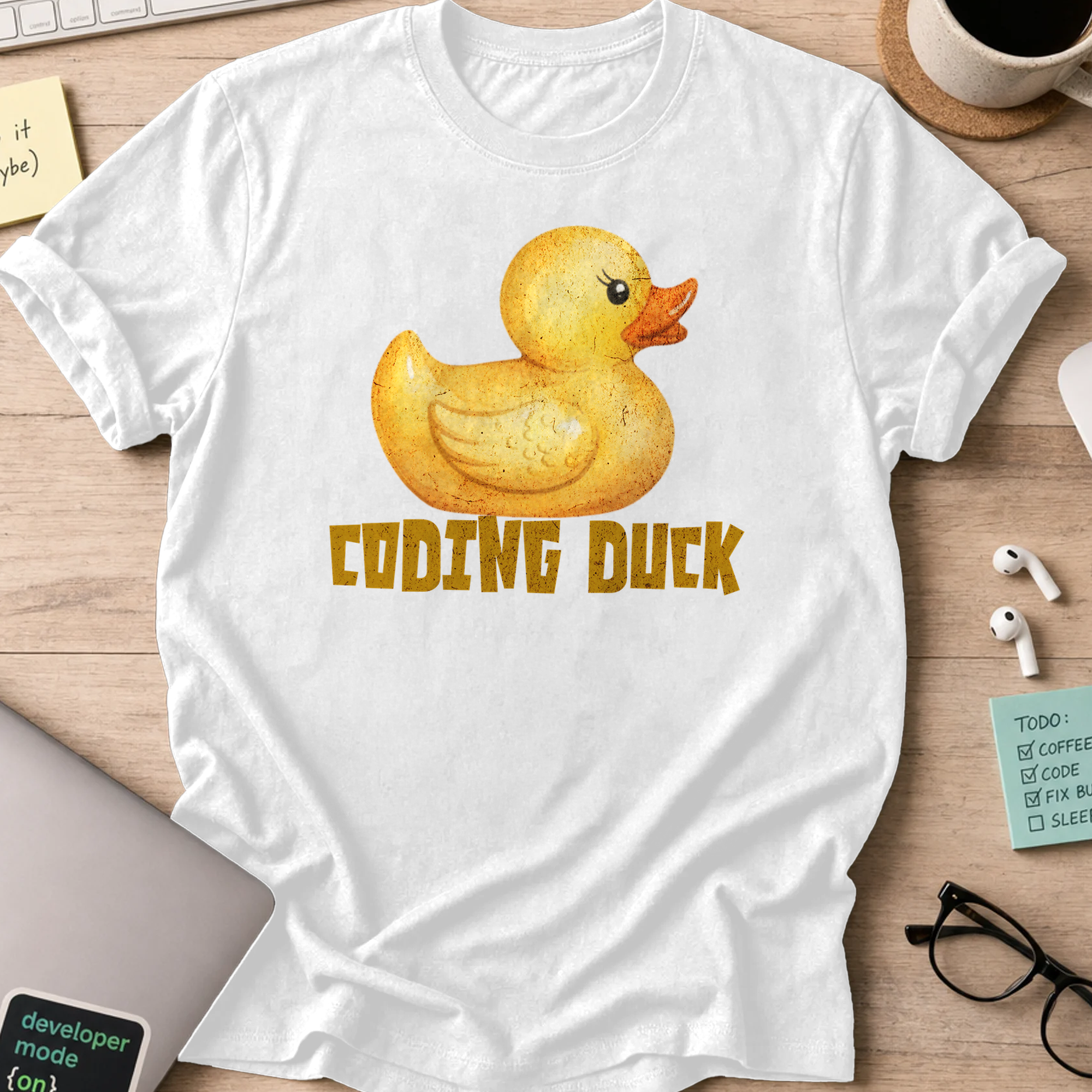 watercolor coding duck shirt - White