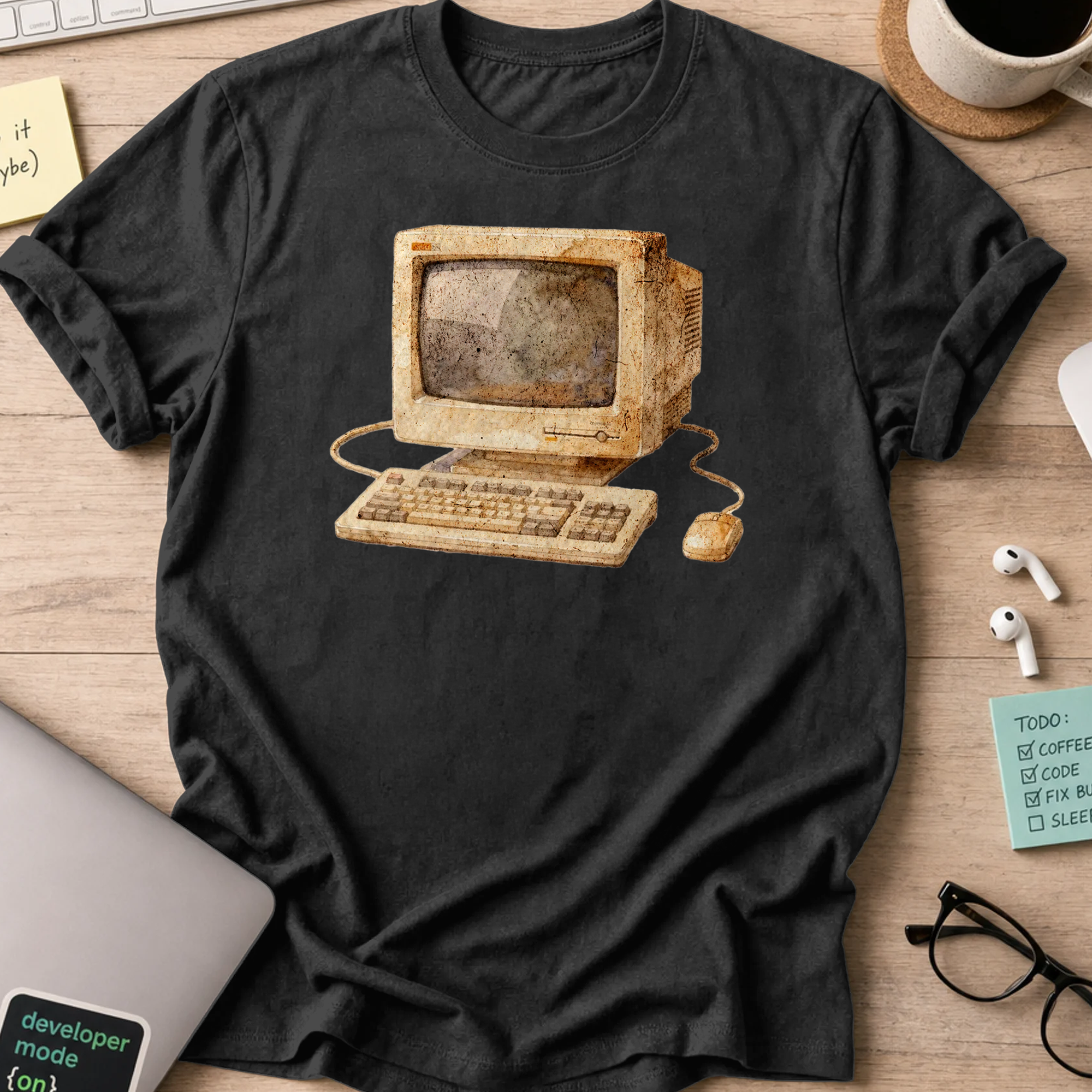watercolor computer shirt - Black