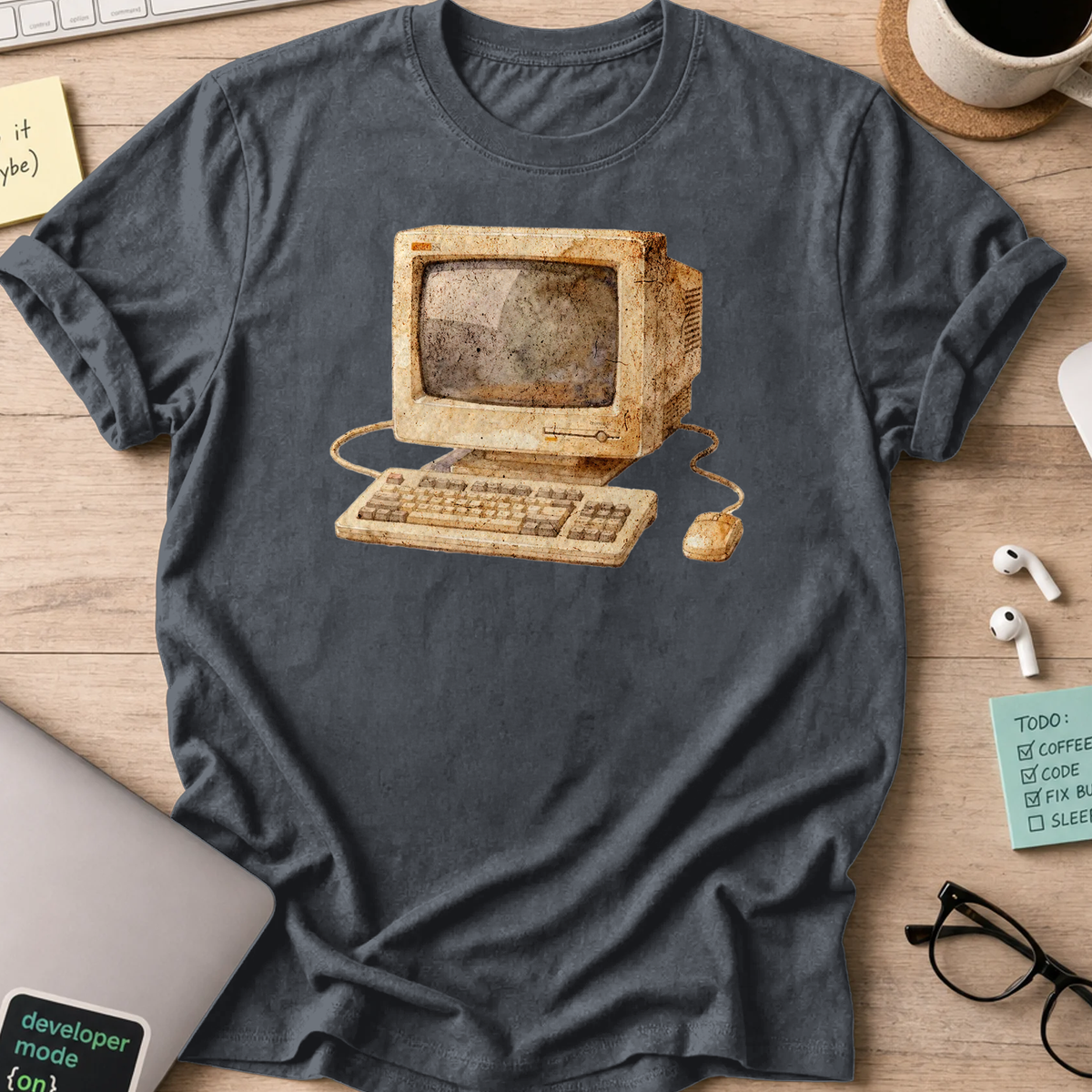 watercolor computer shirt - Dark Heather
