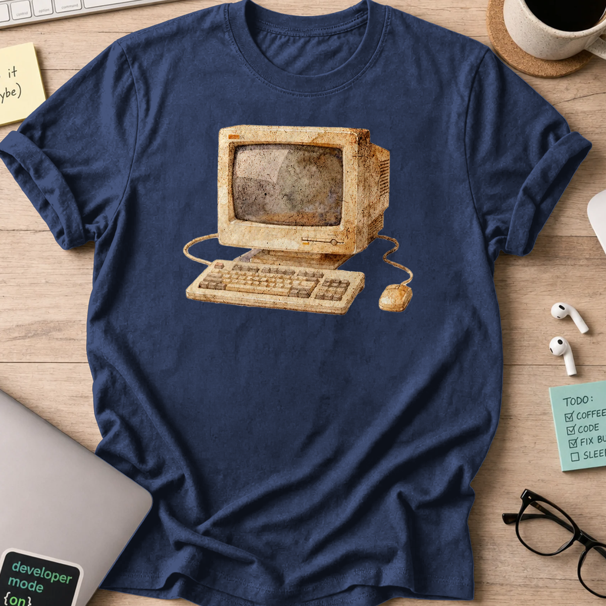 watercolor computer shirt - Navy