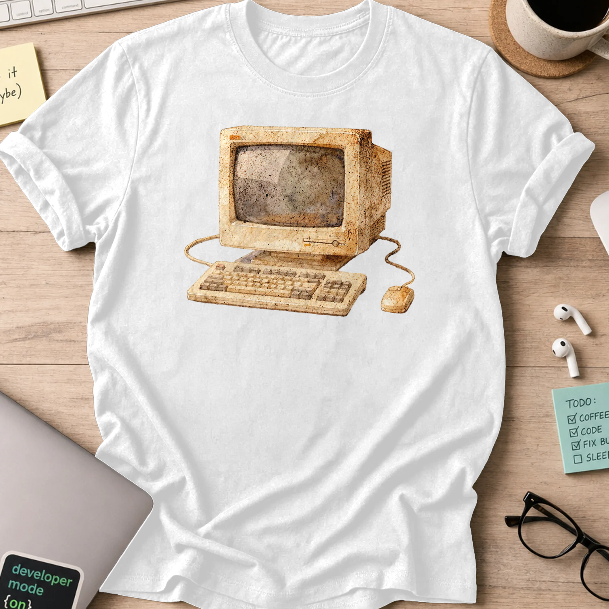 watercolor computer shirt - White