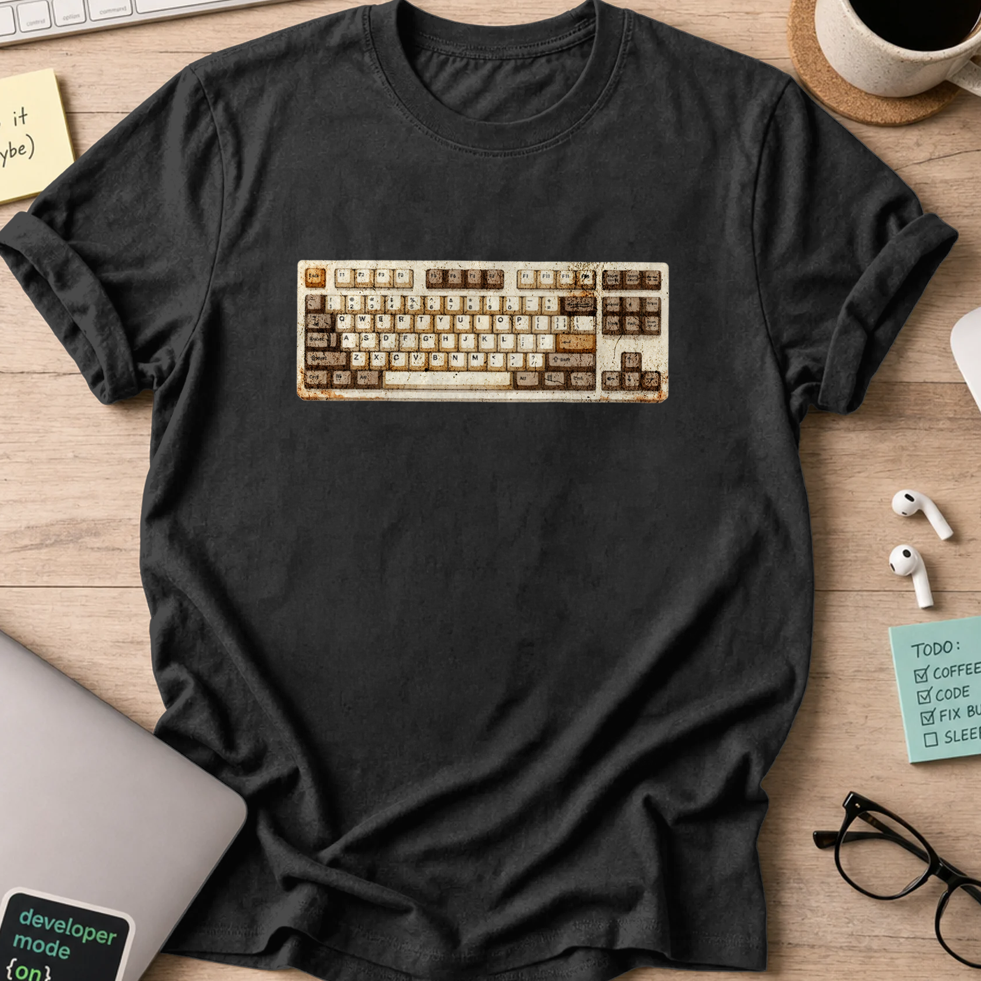 watercolor keyboard shirt - Black