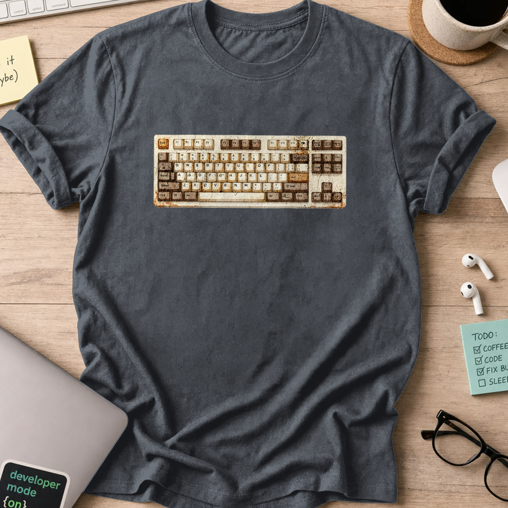 watercolor keyboard shirt - Dark Heather