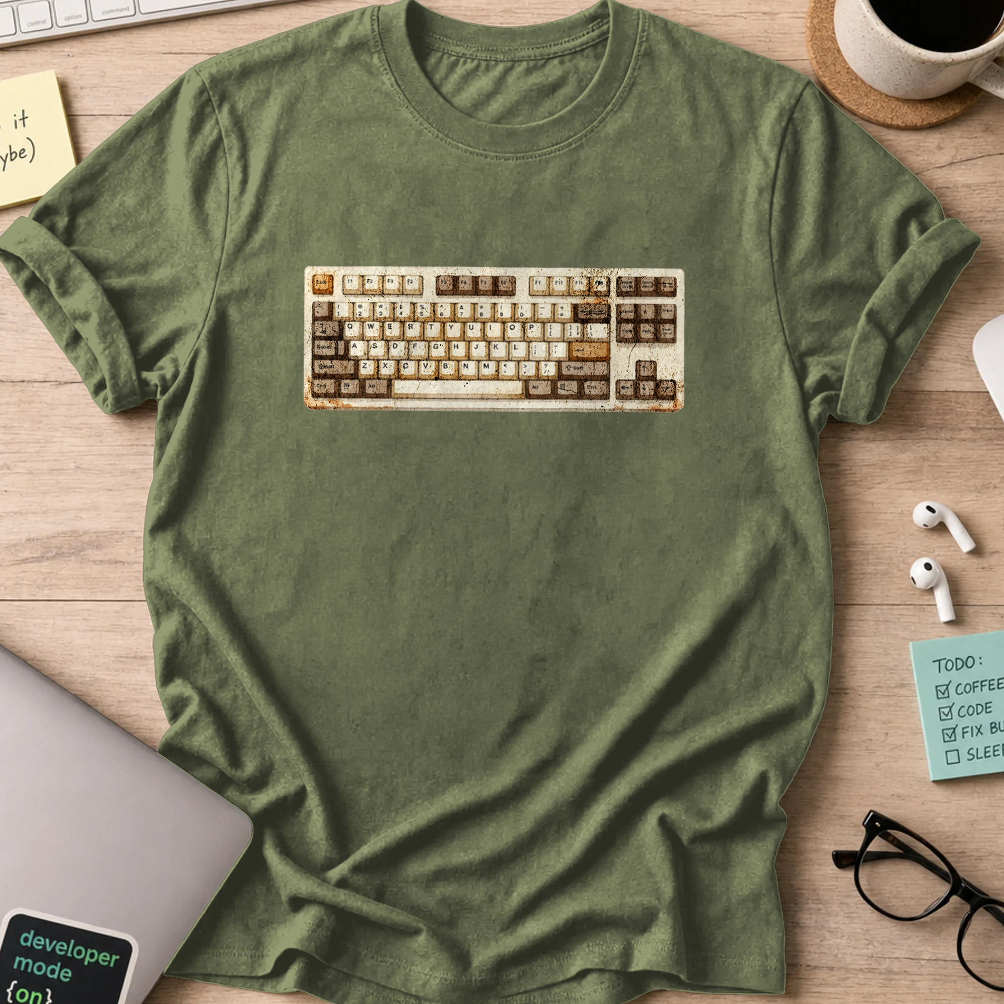 watercolor keyboard shirt - Military Green