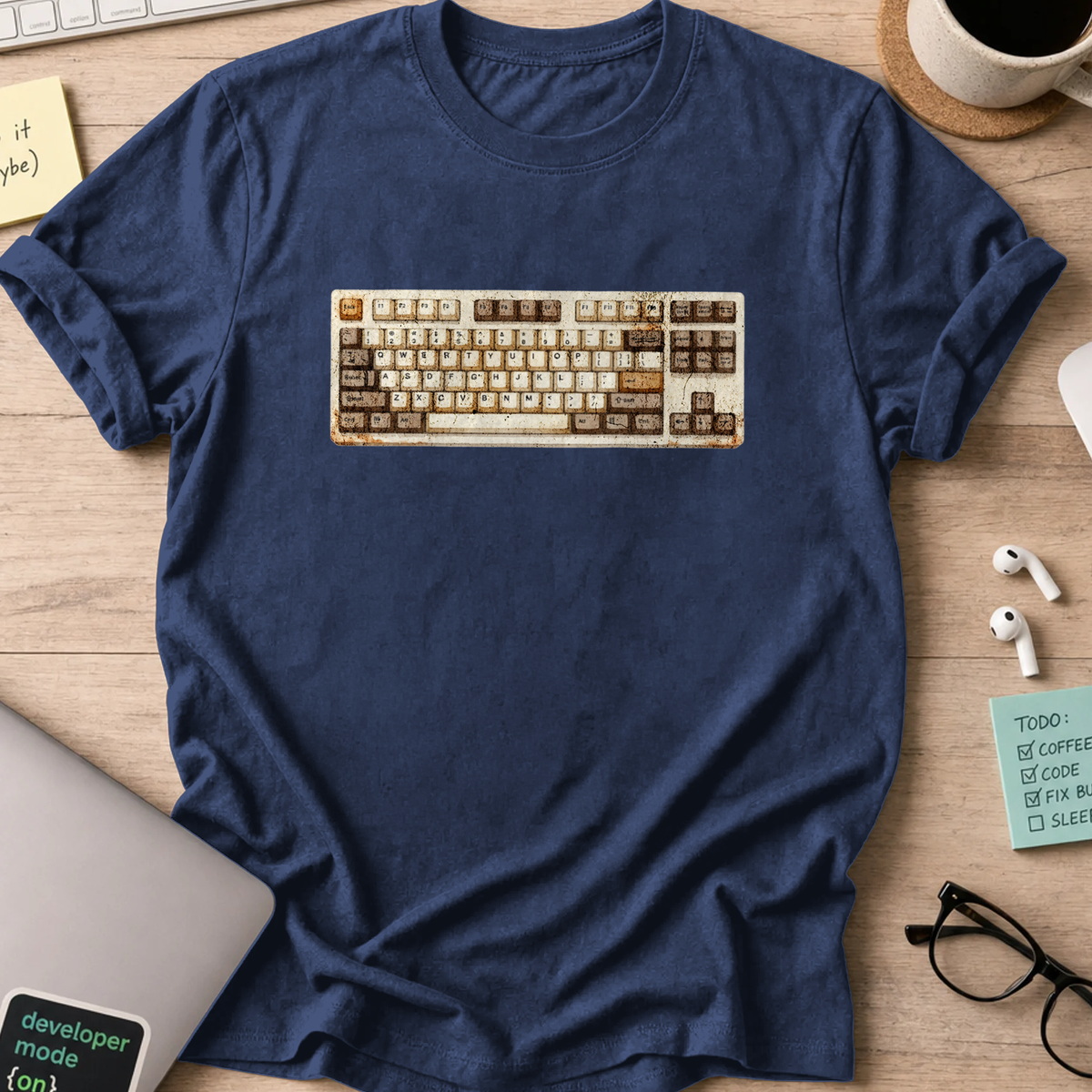 watercolor keyboard shirt - Navy