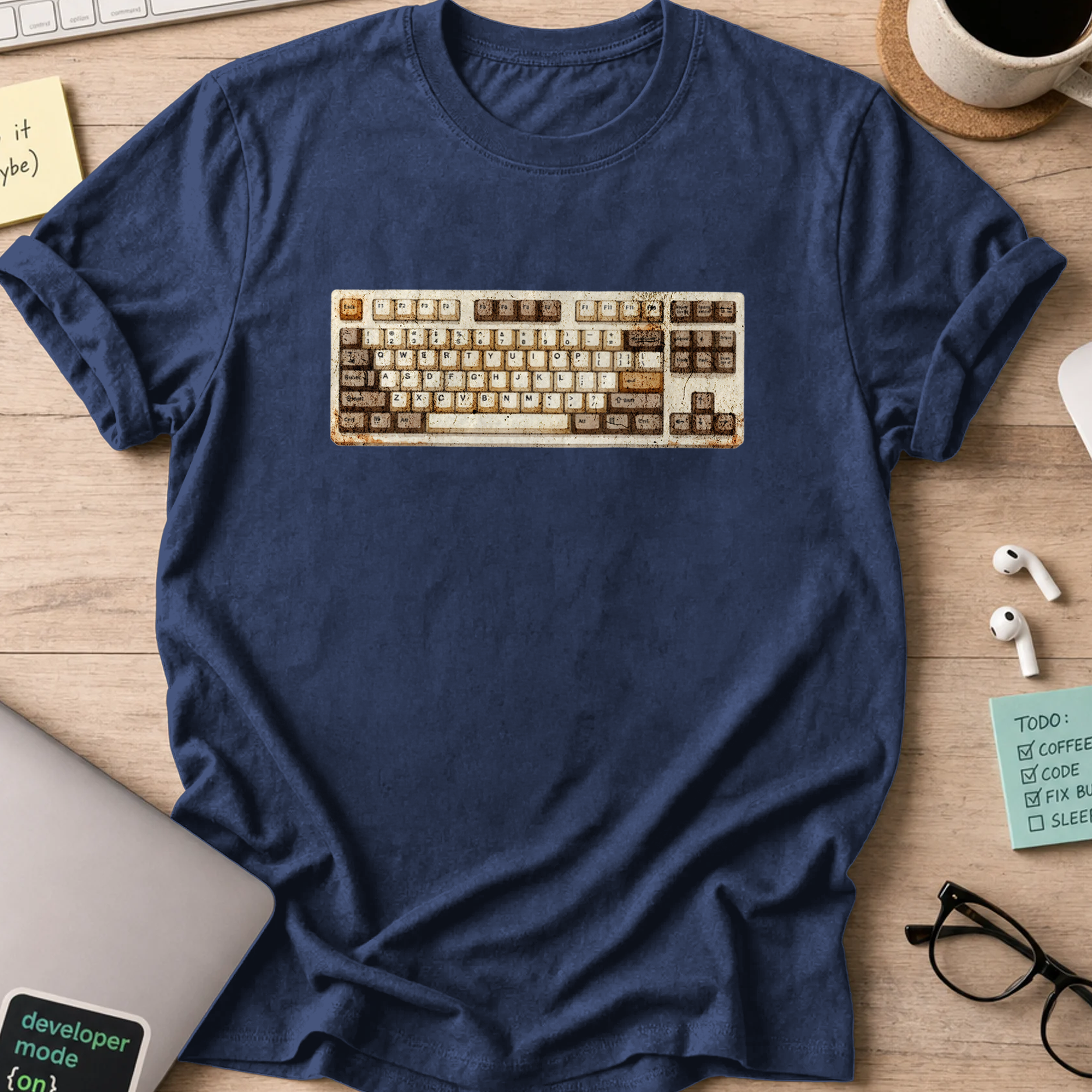 watercolor keyboard shirt - Navy