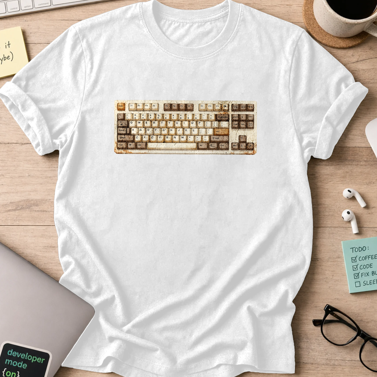 watercolor keyboard shirt - White