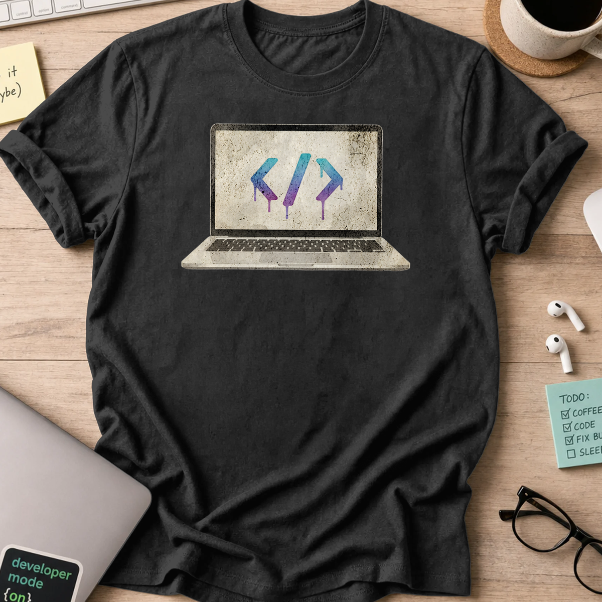 watercolor laptop shirt - Black