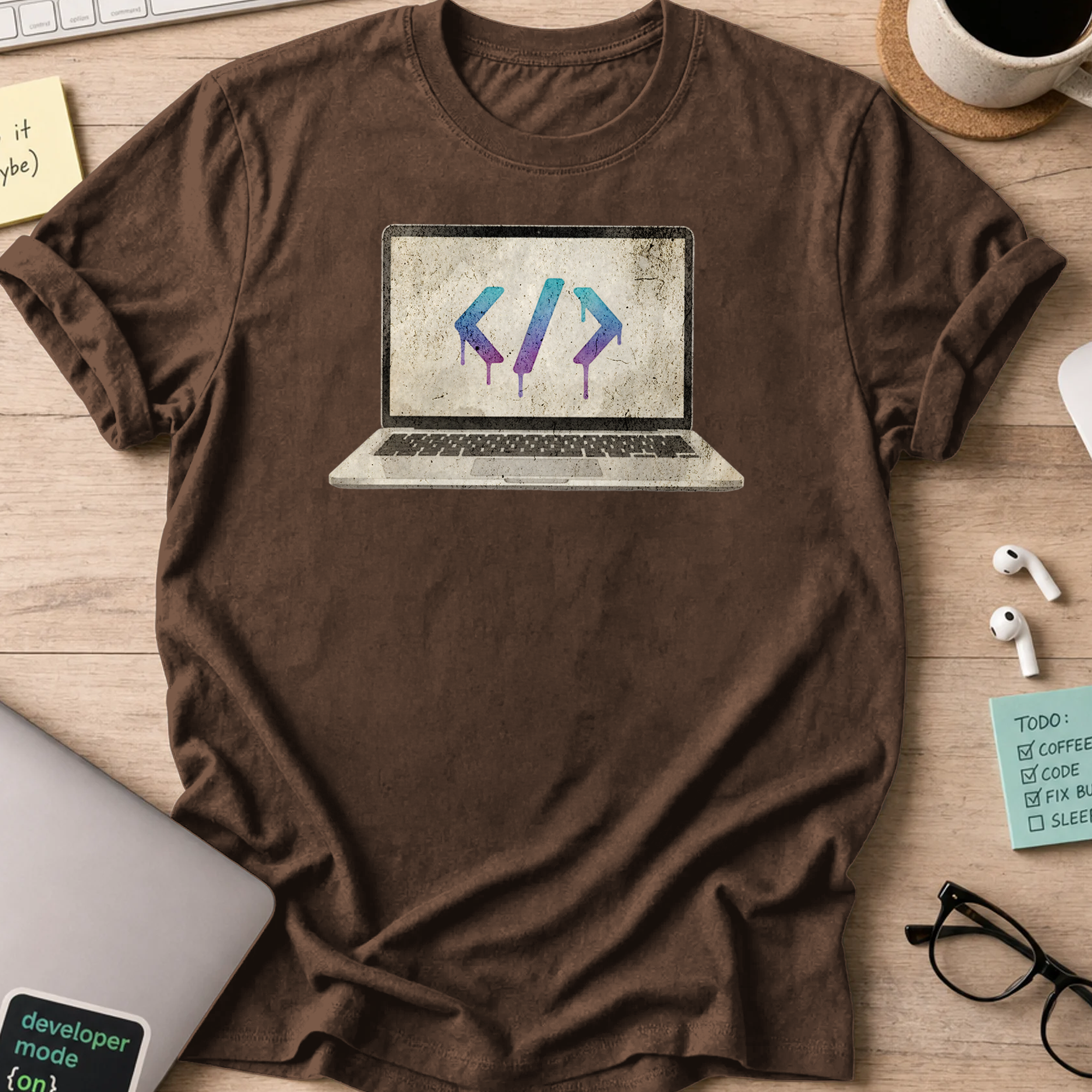 watercolor laptop shirt - Dark Chocolate