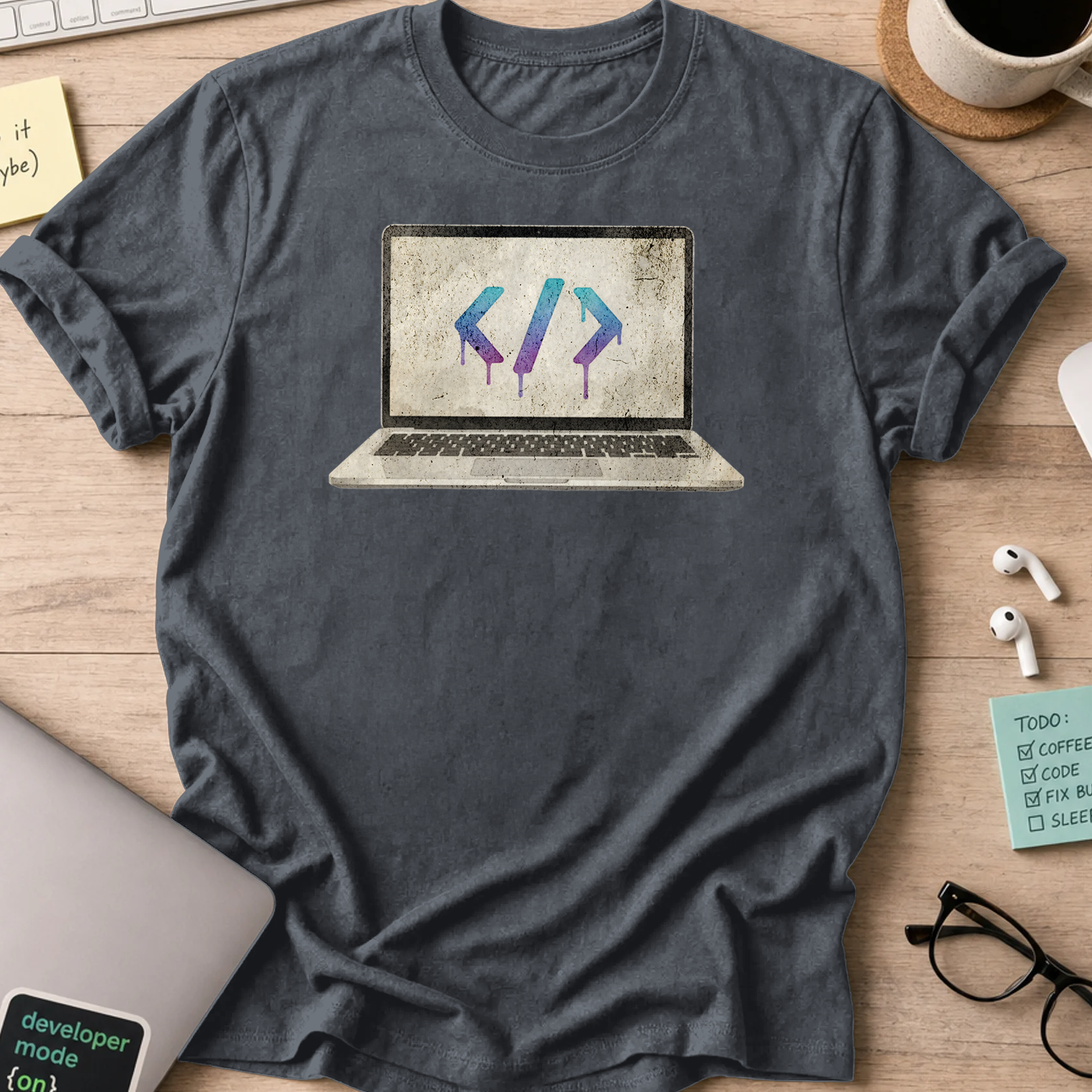 watercolor laptop shirt - Dark Heather