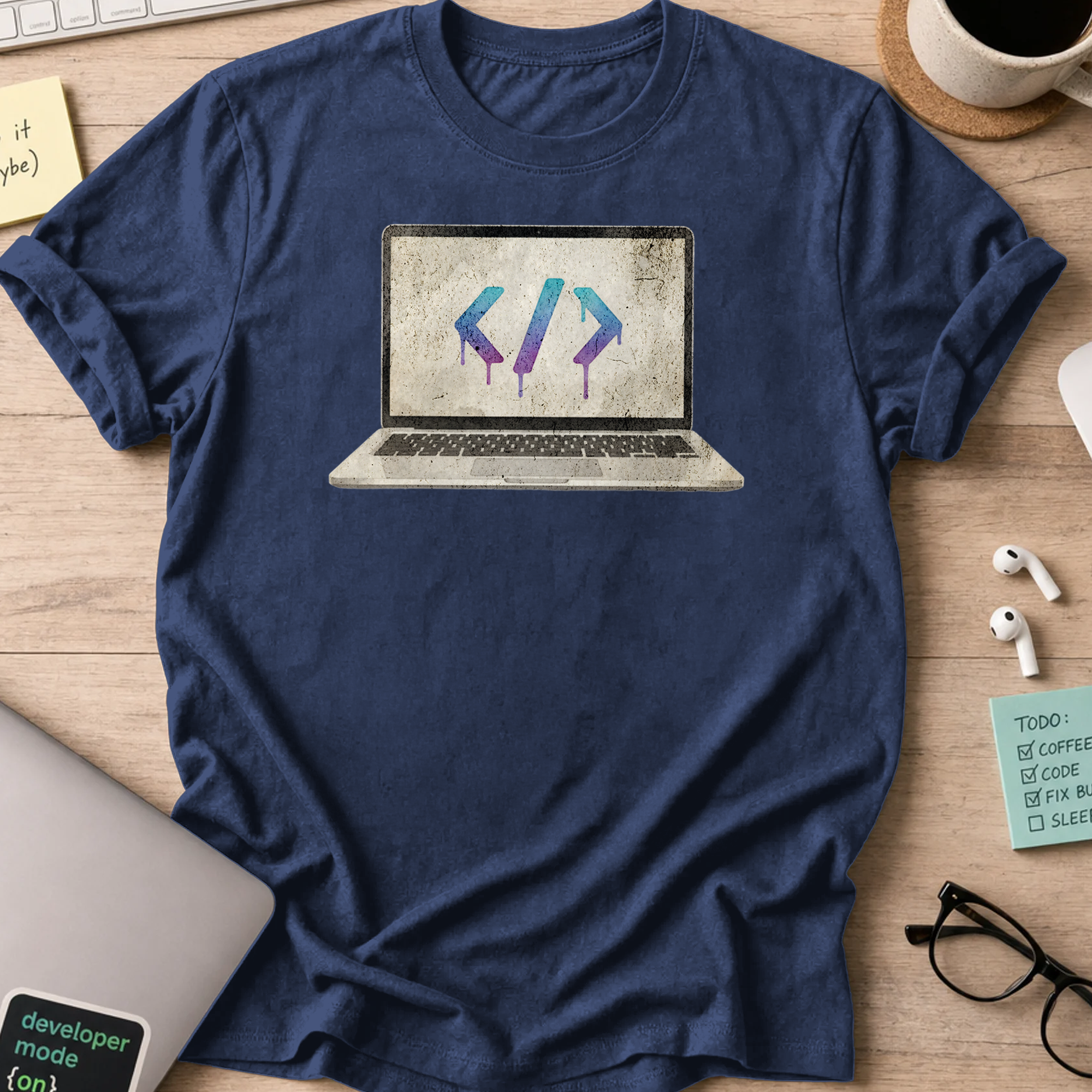 watercolor laptop shirt - Navy
