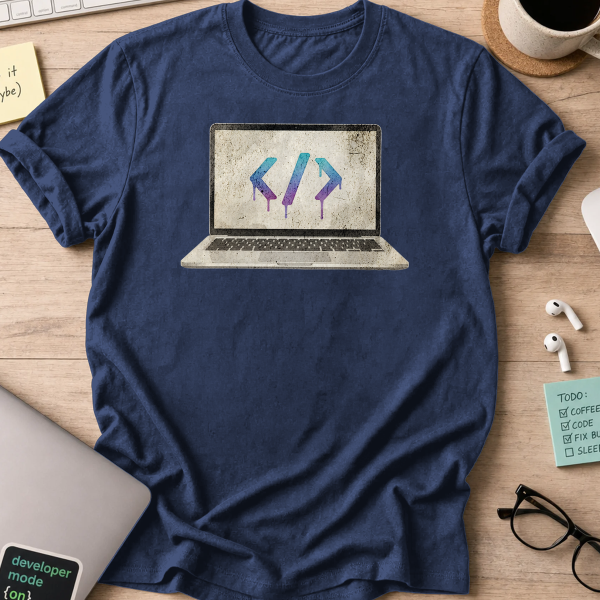 watercolor laptop shirt - Navy