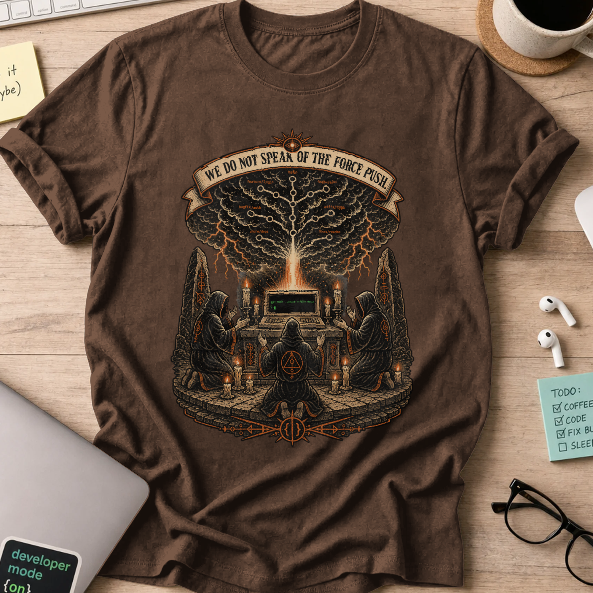 We Do Not Speak of the Force Push Shirt — Dark Chocolate storefront mockup