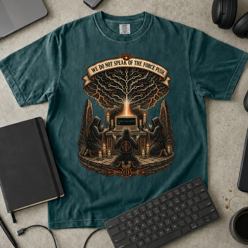 We Do Not Speak of the Force Push Shirt — Blue Spruce Comfort Colors 1717 flat lay