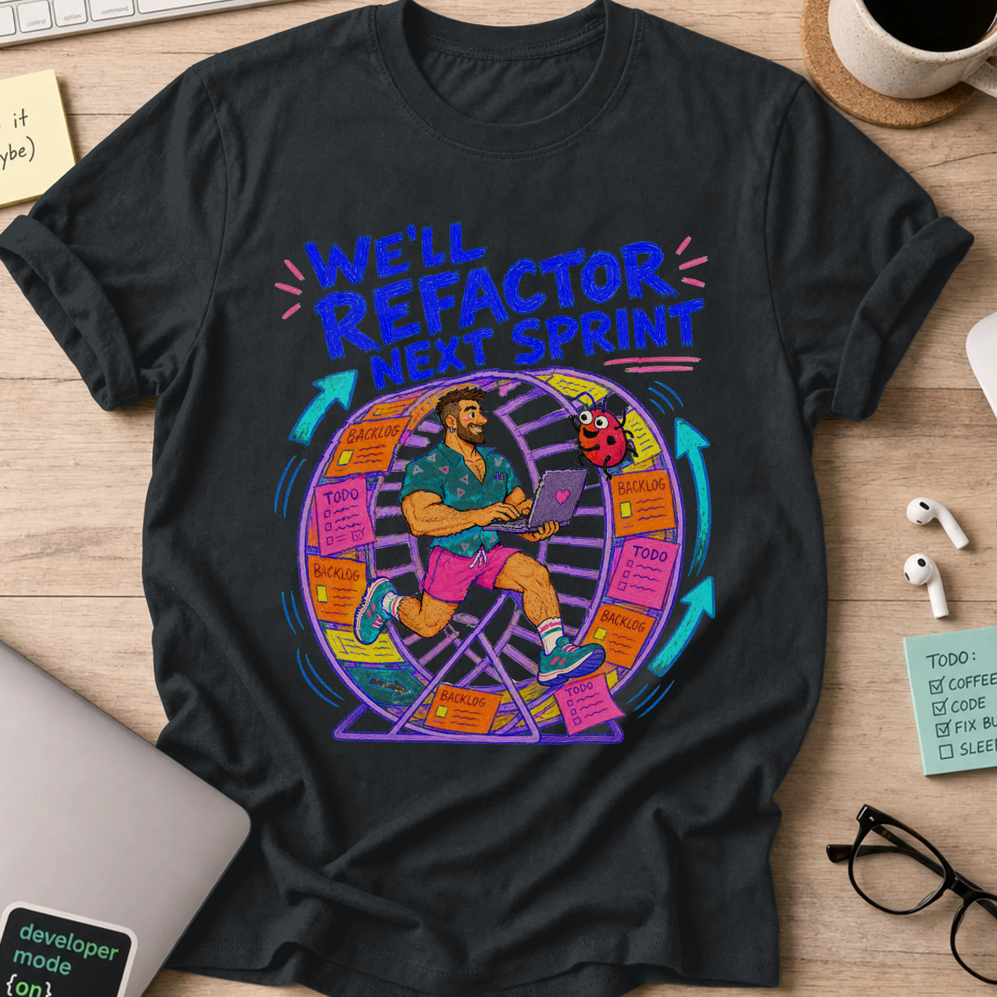 We'll Refactor Next Sprint Shirt — Black storefront mockup