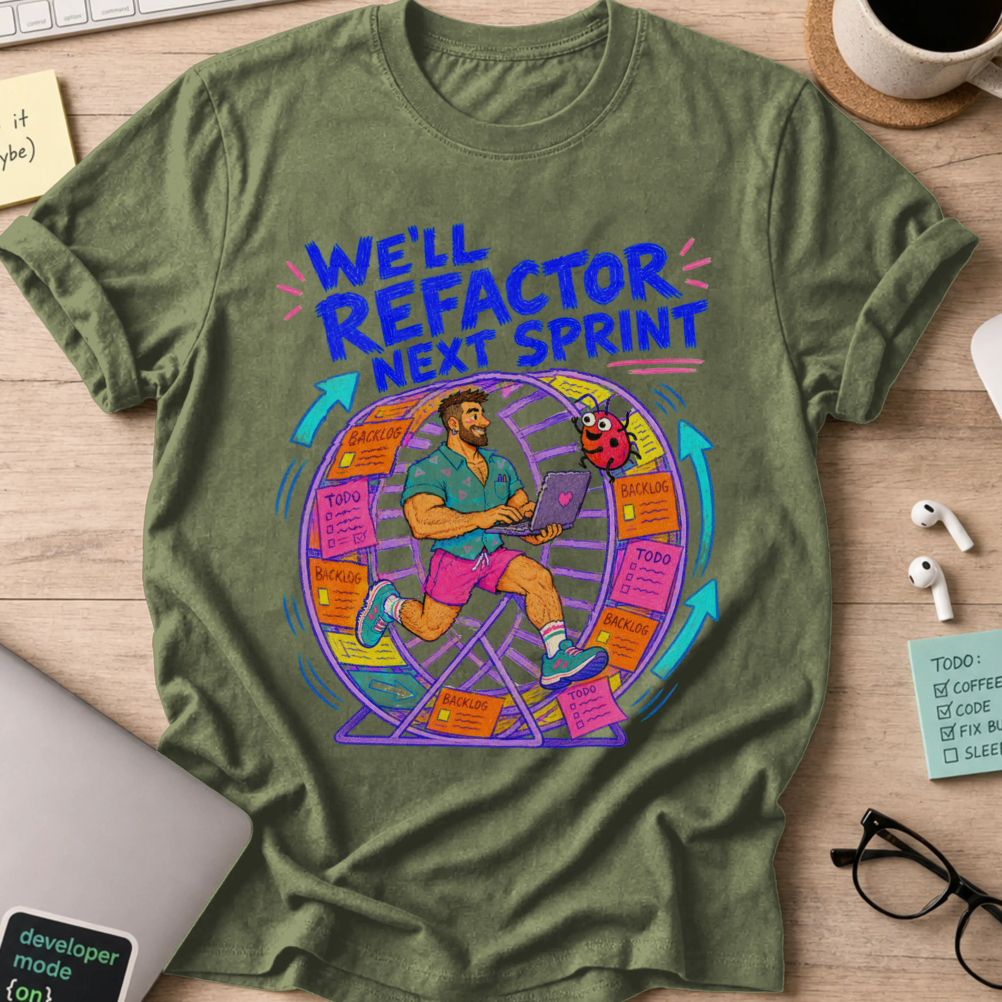 We'll Refactor Next Sprint Shirt — Military Green storefront mockup